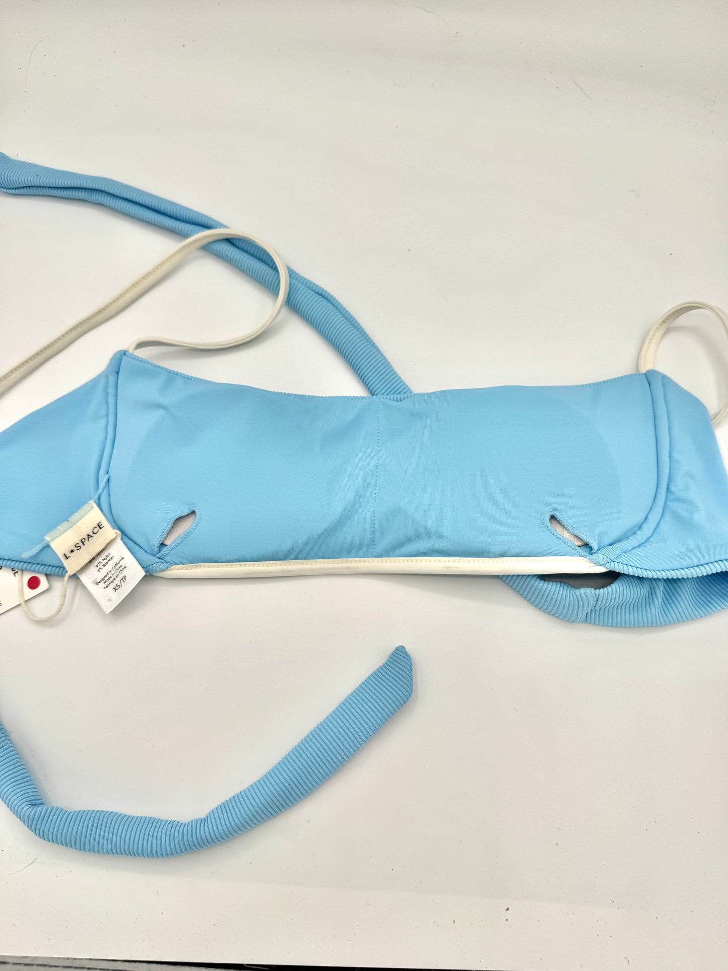 L Space Hazel Swim Top in Seaspray Blue / Cream , Ribbed Bikini