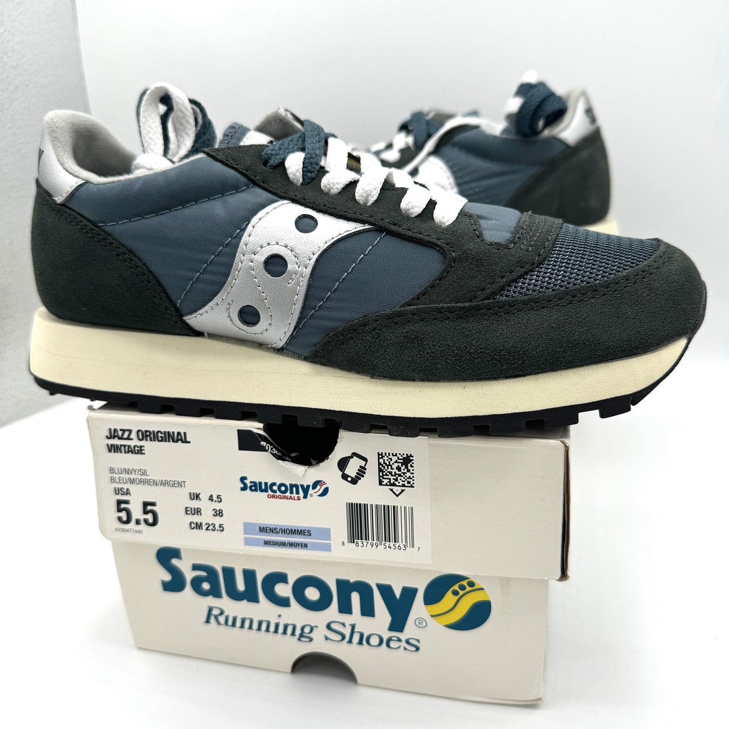 Saucony Jazz Vintage Classic Sneakers Navy Blue White Silver Original Runners