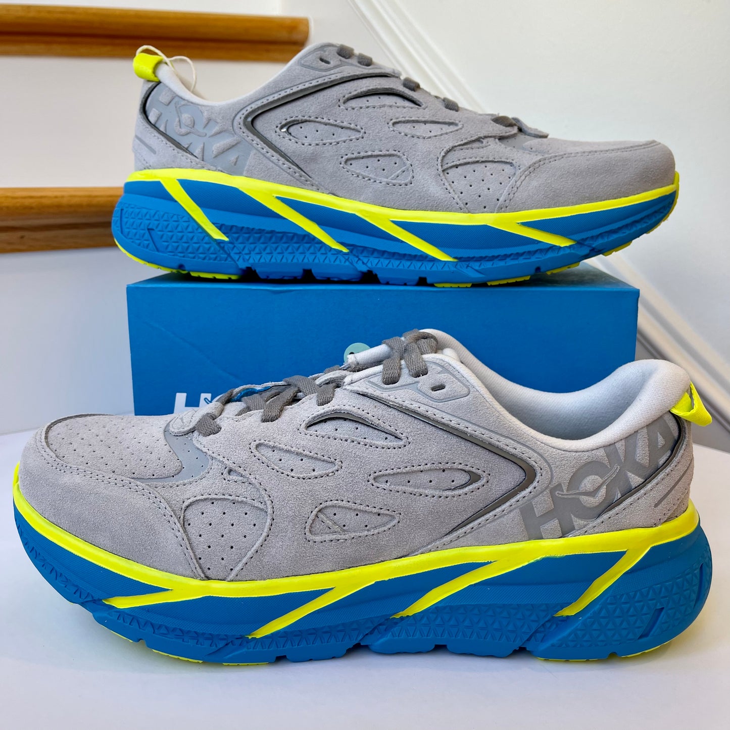 Hoka Clifton L Suede in Lunar Rock / Diva Blue UNISEX Shoes Leather