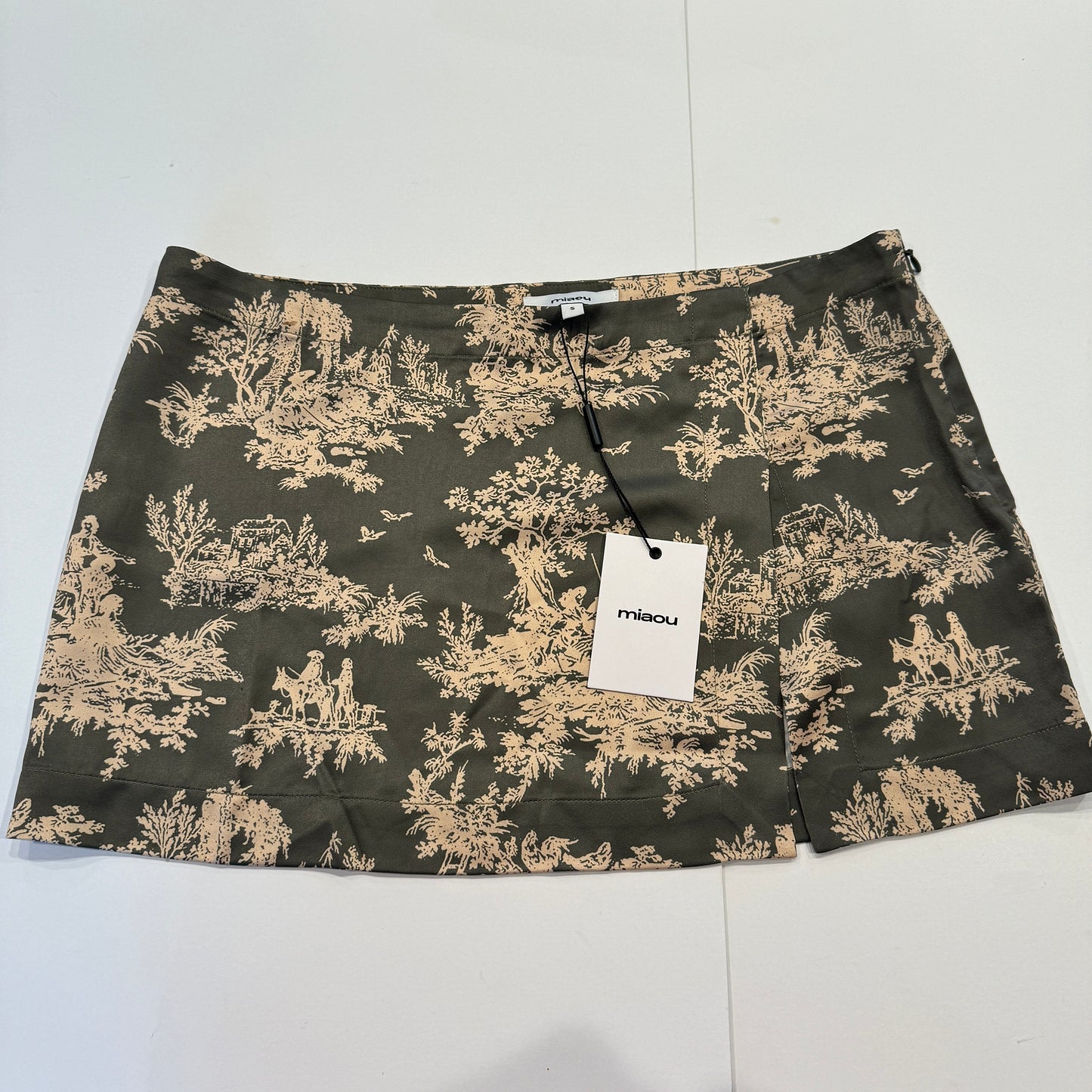 Miaou Mini Skirt in Moss Toile Green Micro Skirt with Slit