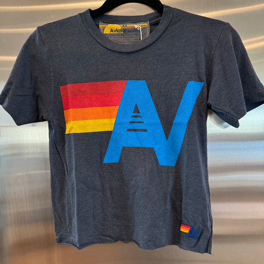 Aviator Nation Women’s Boyfriend Tee in Charcoal Grey Classic Rainbow Logo