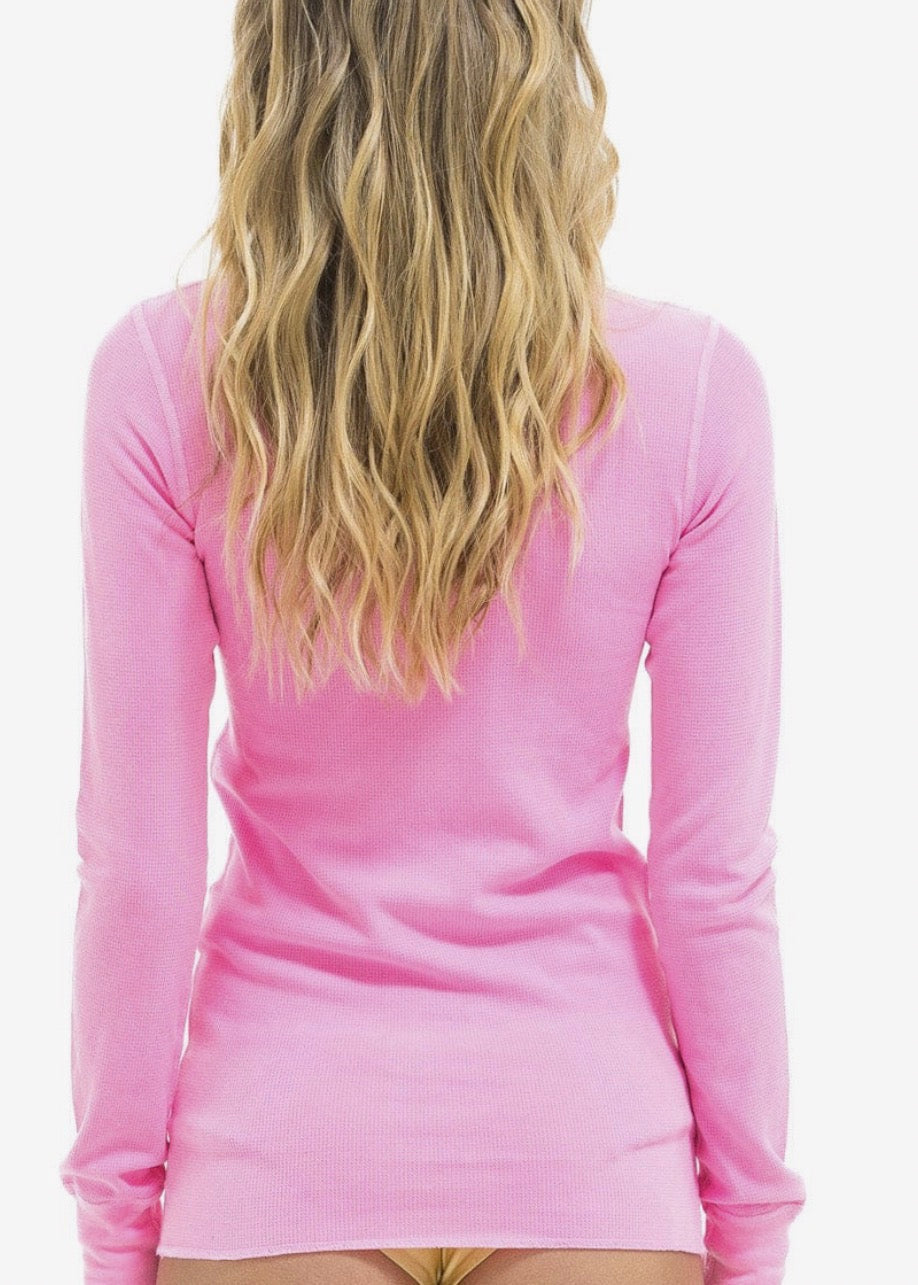 Aviator Nation Thermal Shirt with Classic AV Logo Neon Pink Unisex