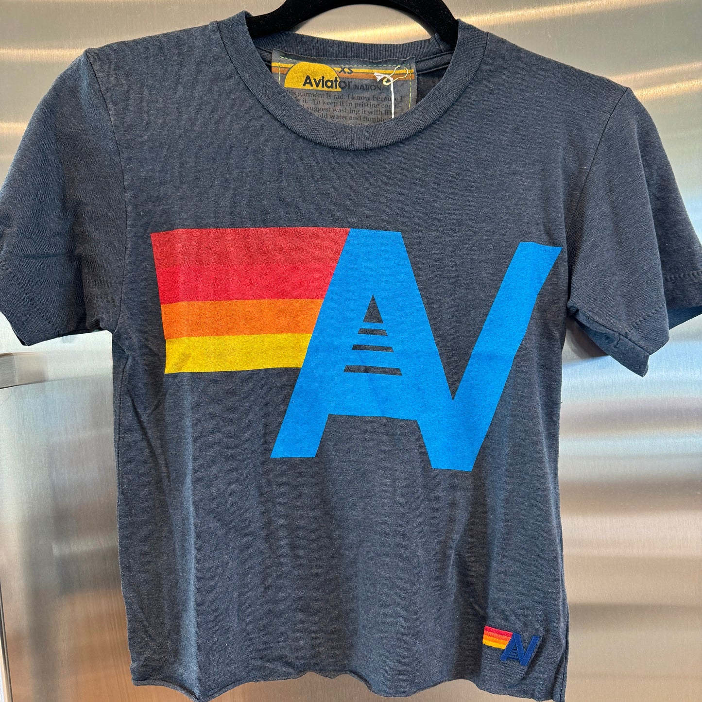 Aviator Nation Women’s Boyfriend Tee in Charcoal Grey Classic Rainbow Logo