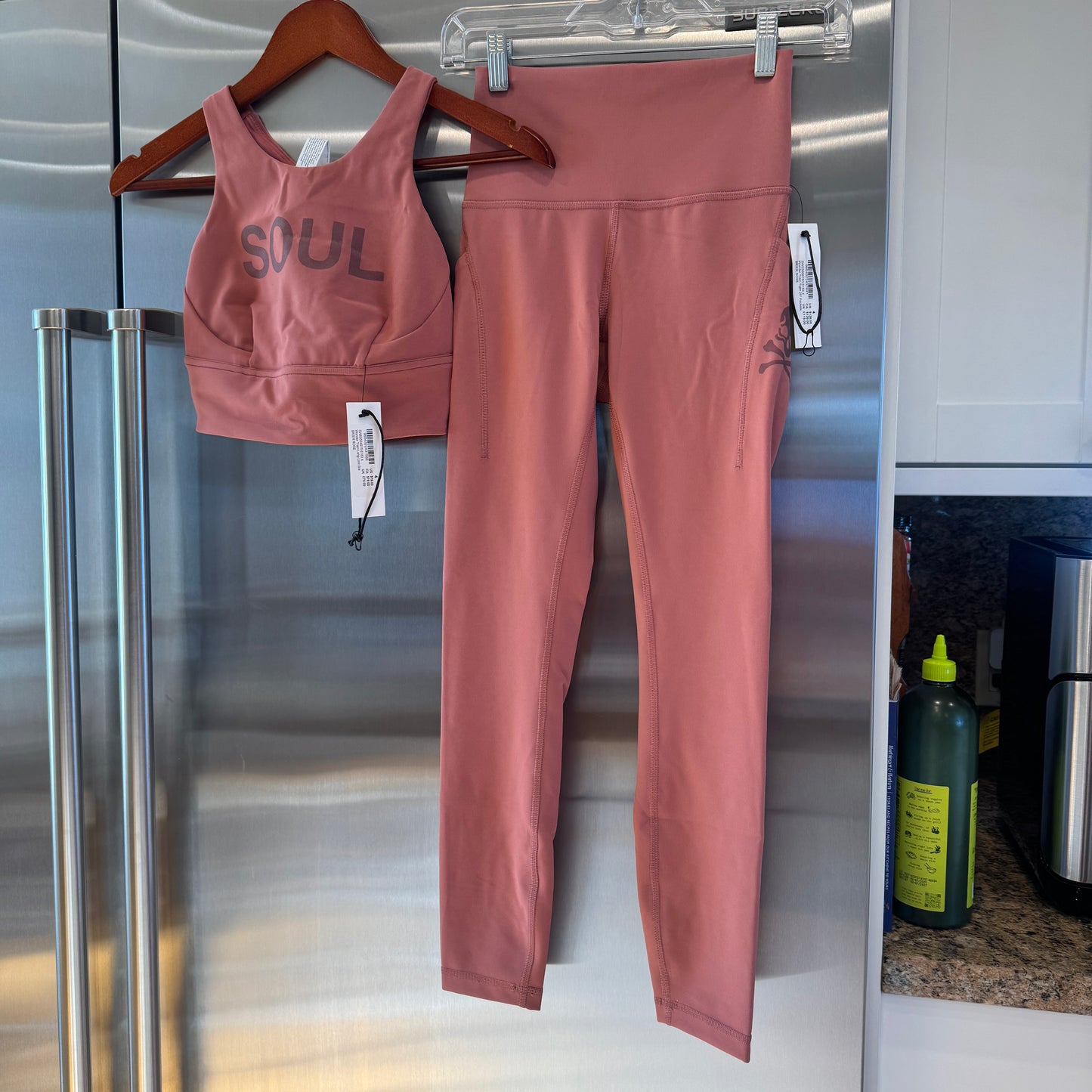 Lululemon x Soul Cycle Matching Set in Brier Rose Wunder Train Tight 25” and Long Line Bra