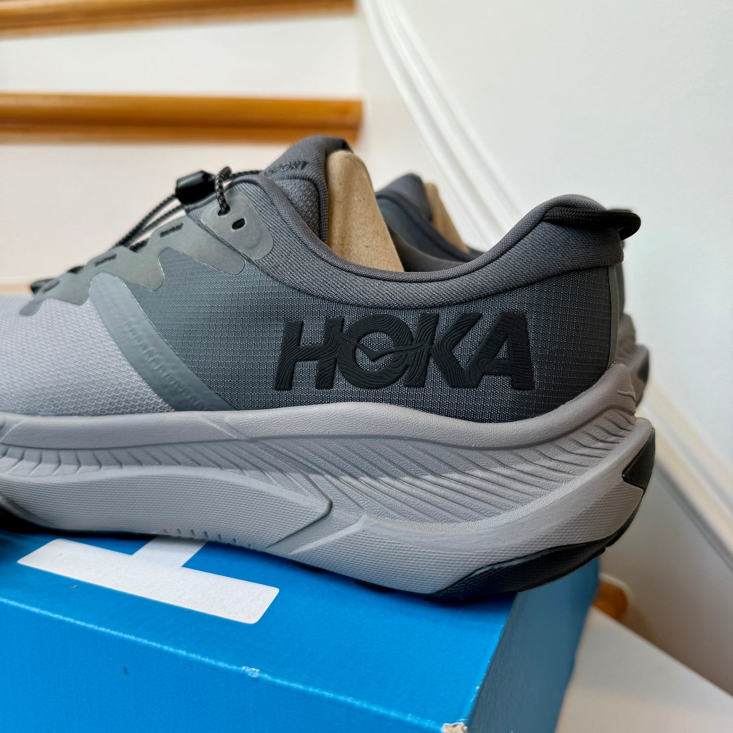 Hoka Transport Castlerock Grey / Black Athletic Hiking Shoes , Castle rock