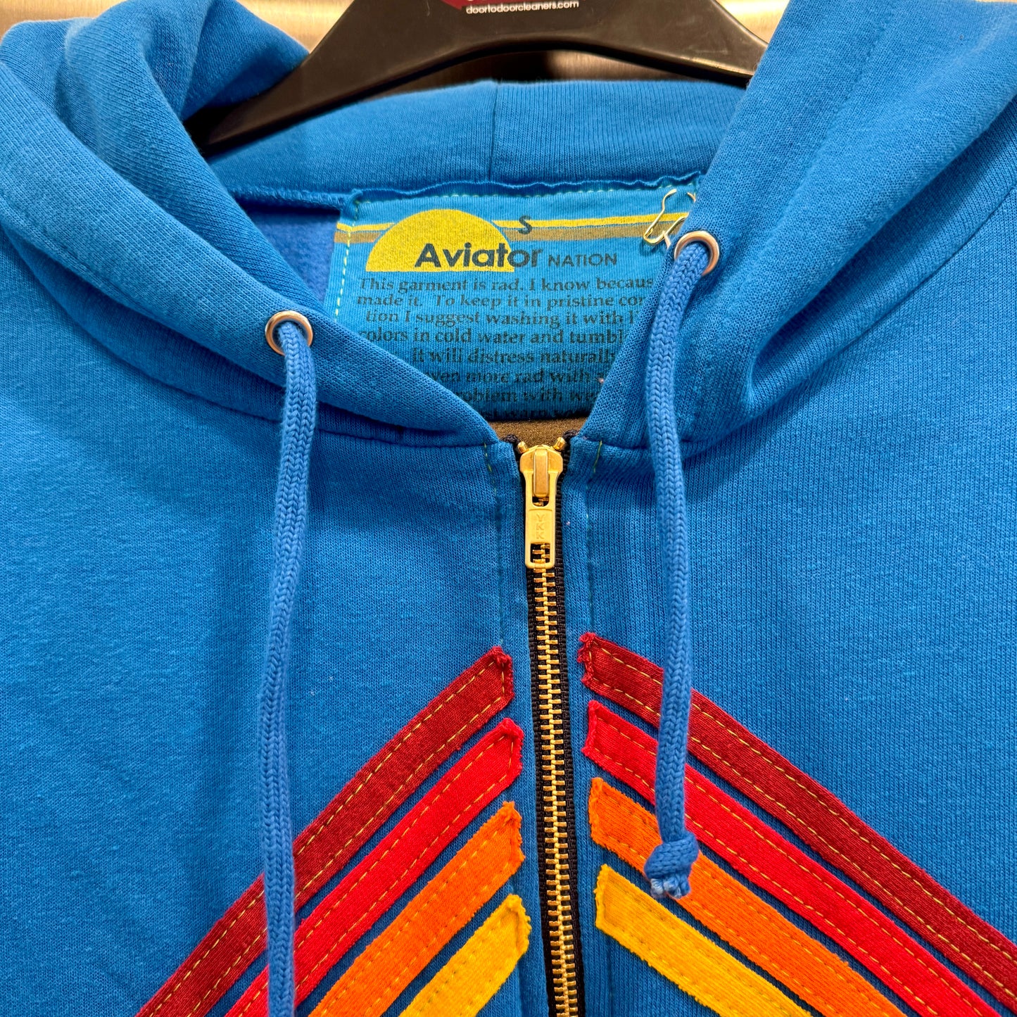 Aviator Nation Mountain Stitch Chevron 4 Stripe Hoodie Jacket Ocean Blue