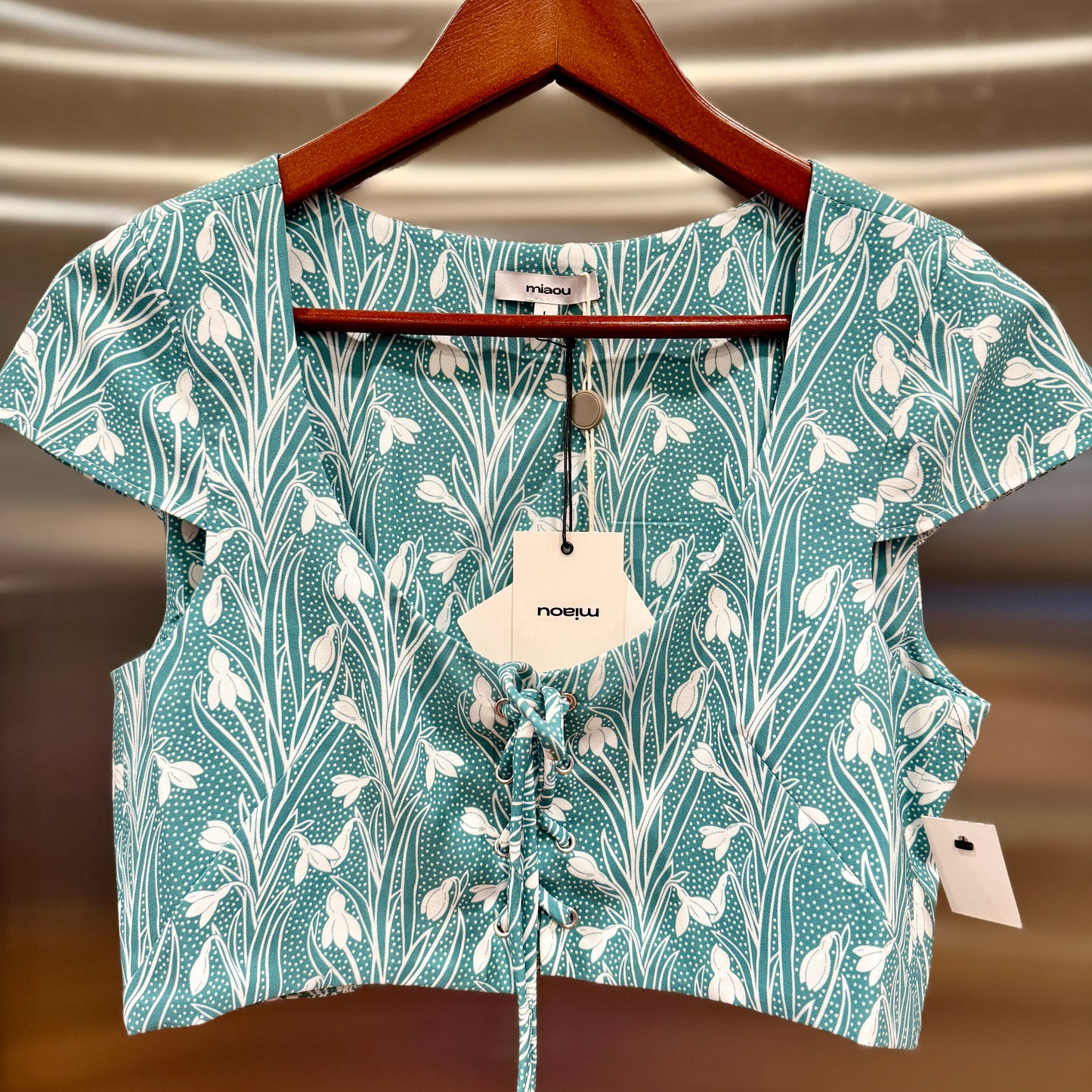 Miaou Arielle Lace Up front Cropped Top in teal / white brand new crop