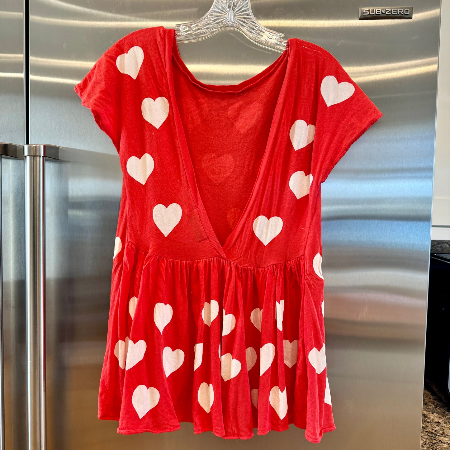 Wildfox Red Short Sleeved Shirt with white hearts and open back valentines top Pre-Owned