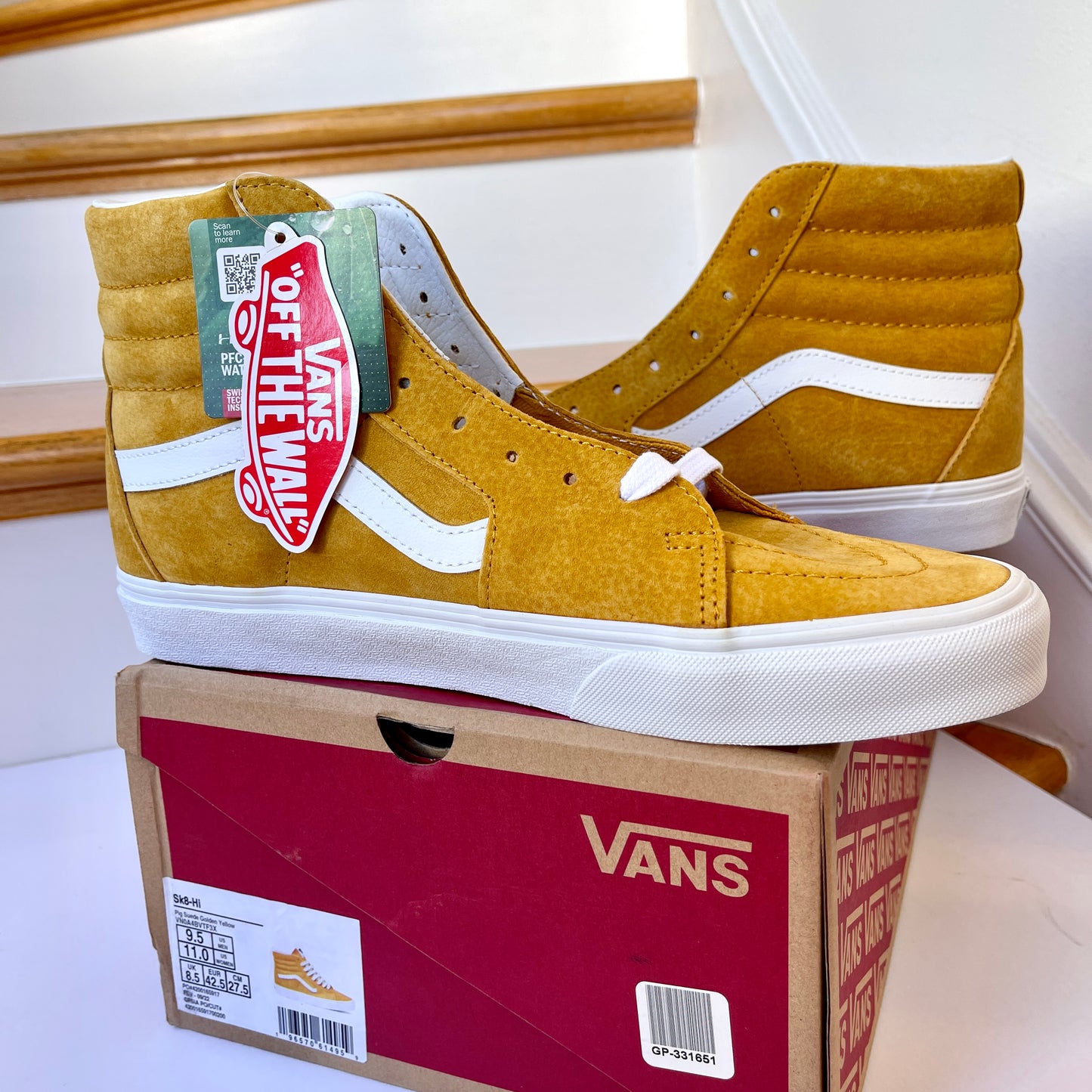 Vans Sk8 Hi Golden Yellow High Top Classic Skate Sneaker Pig Suede Leather