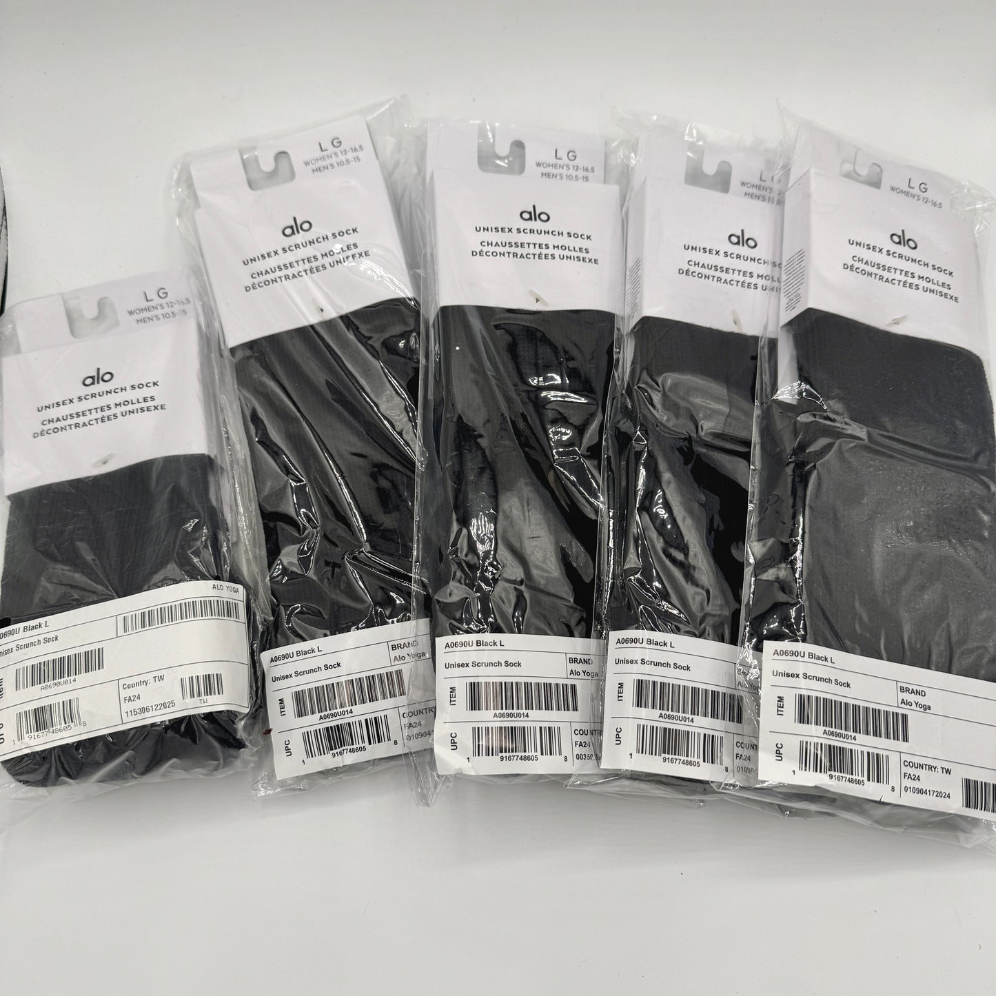 Alo Yoga (Bundle) Unisex Scrunch Socks, 5x Pairs - Black