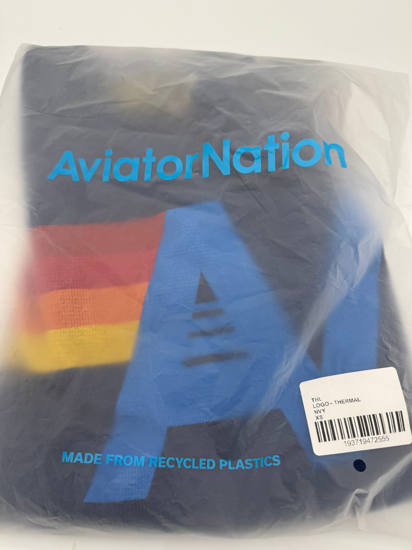 Aviator Nation Thermal Shirt with Logo Navy Blue Unisex Waffle Long Sleeve