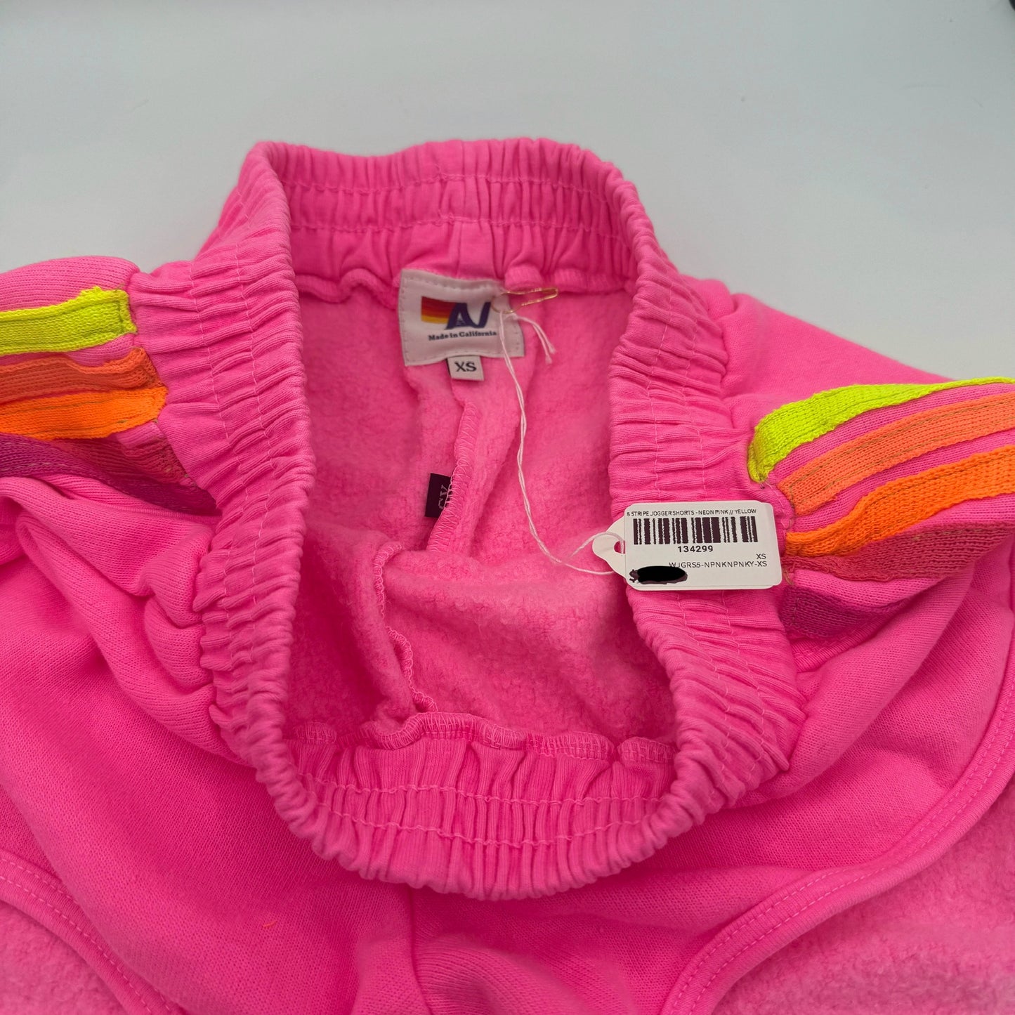 Aviator Nation 5 Stripe Jogger Shorts in Neon Pink - RARE / Discontinued