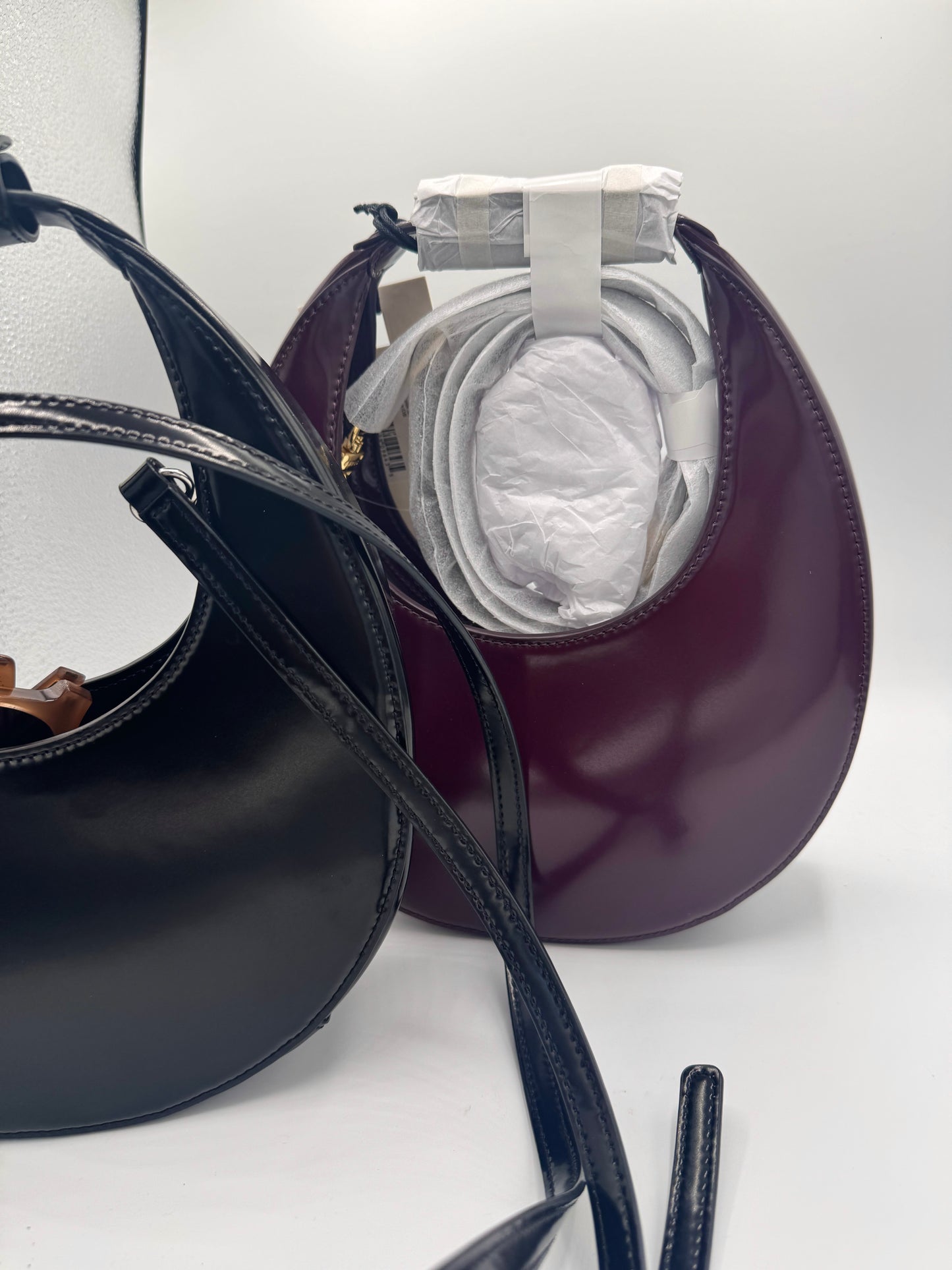 Staud Mini Moon Purse in Syrah Burgundy Leather, Crossbody Bag