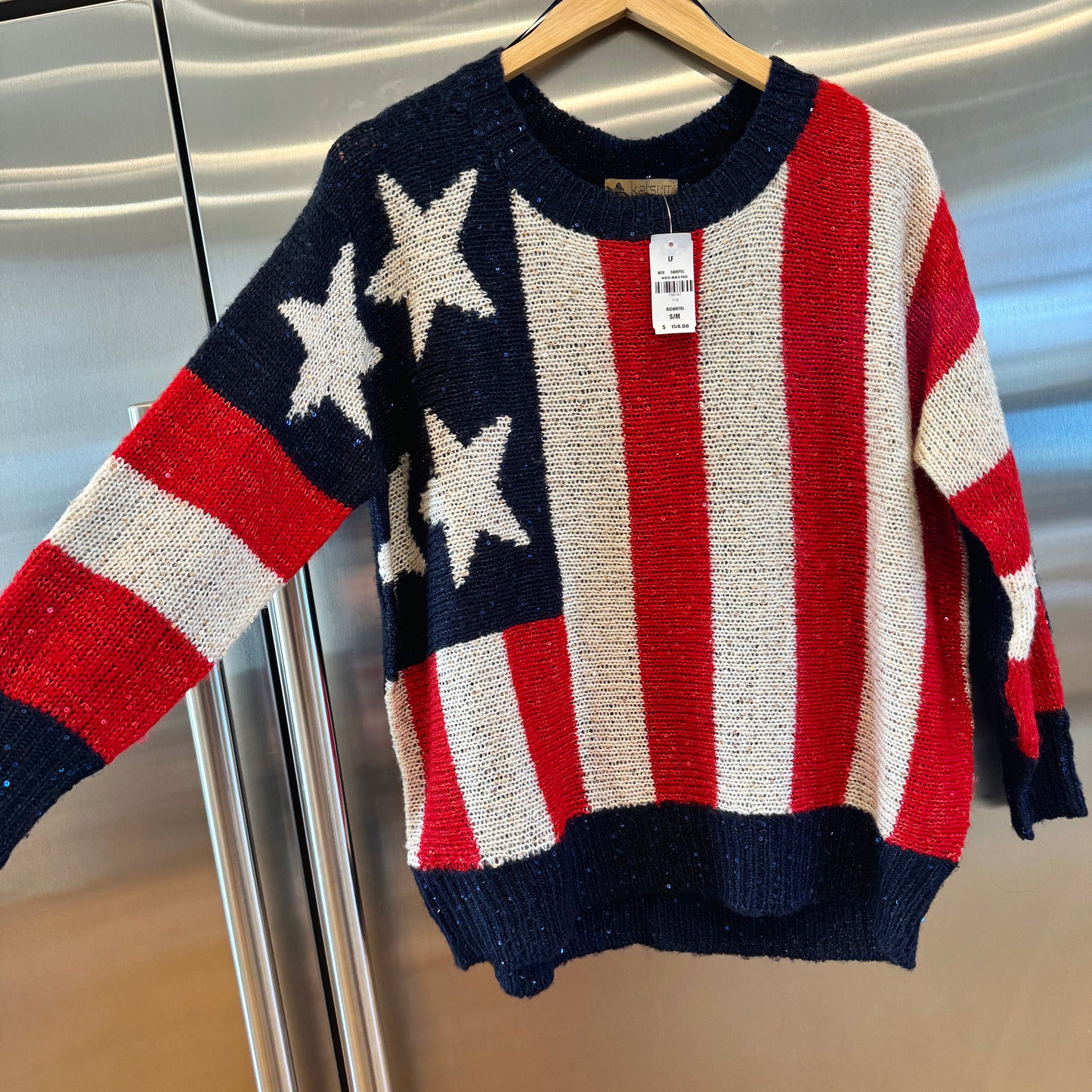 LF American Flag USA Patriotic Knit Sweater with Sequins