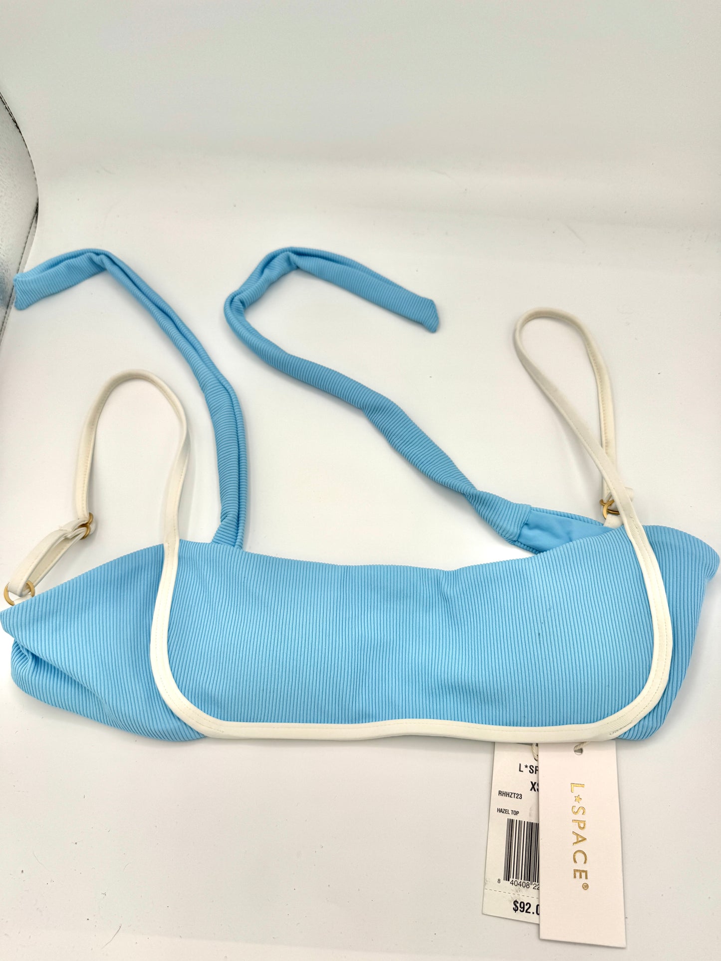 L Space Hazel Swim Top in Seaspray Blue / Cream , Ribbed Bikini