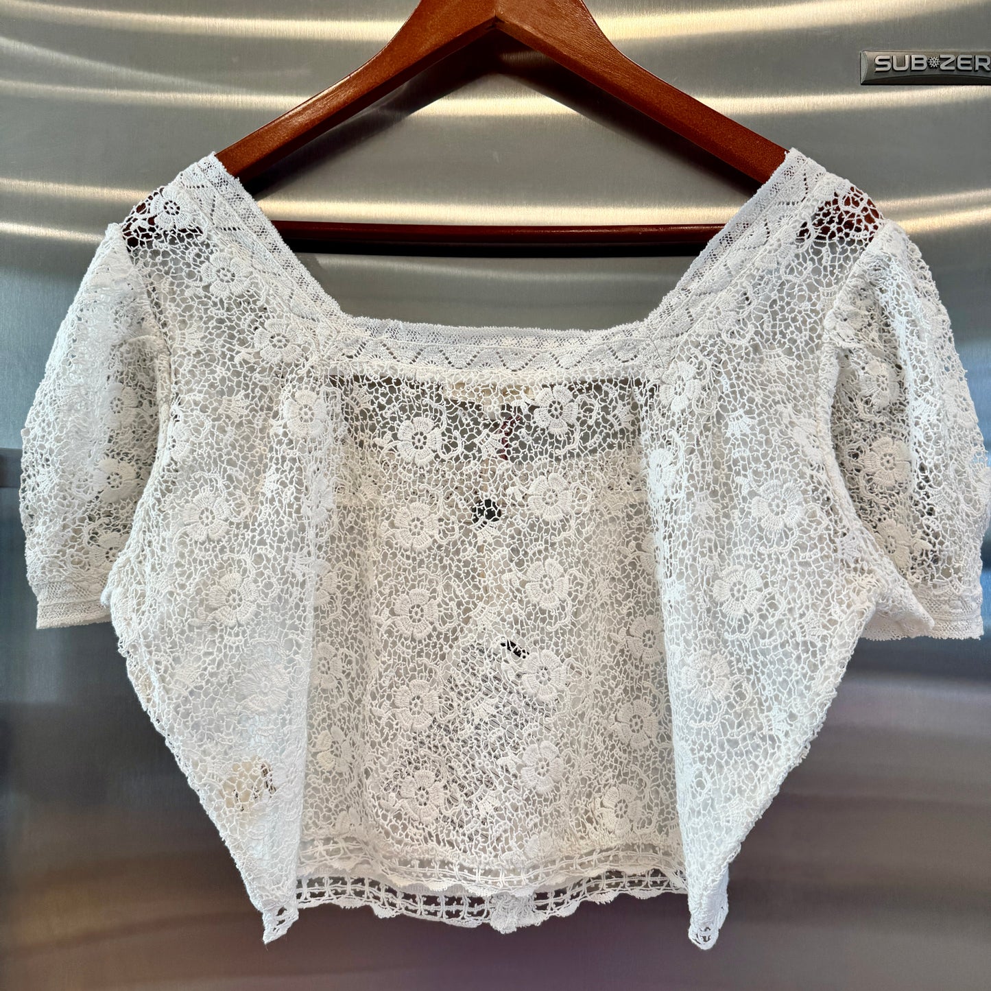 LoveShackFancy Carmeline Cropped Top in True white floral lace brand new