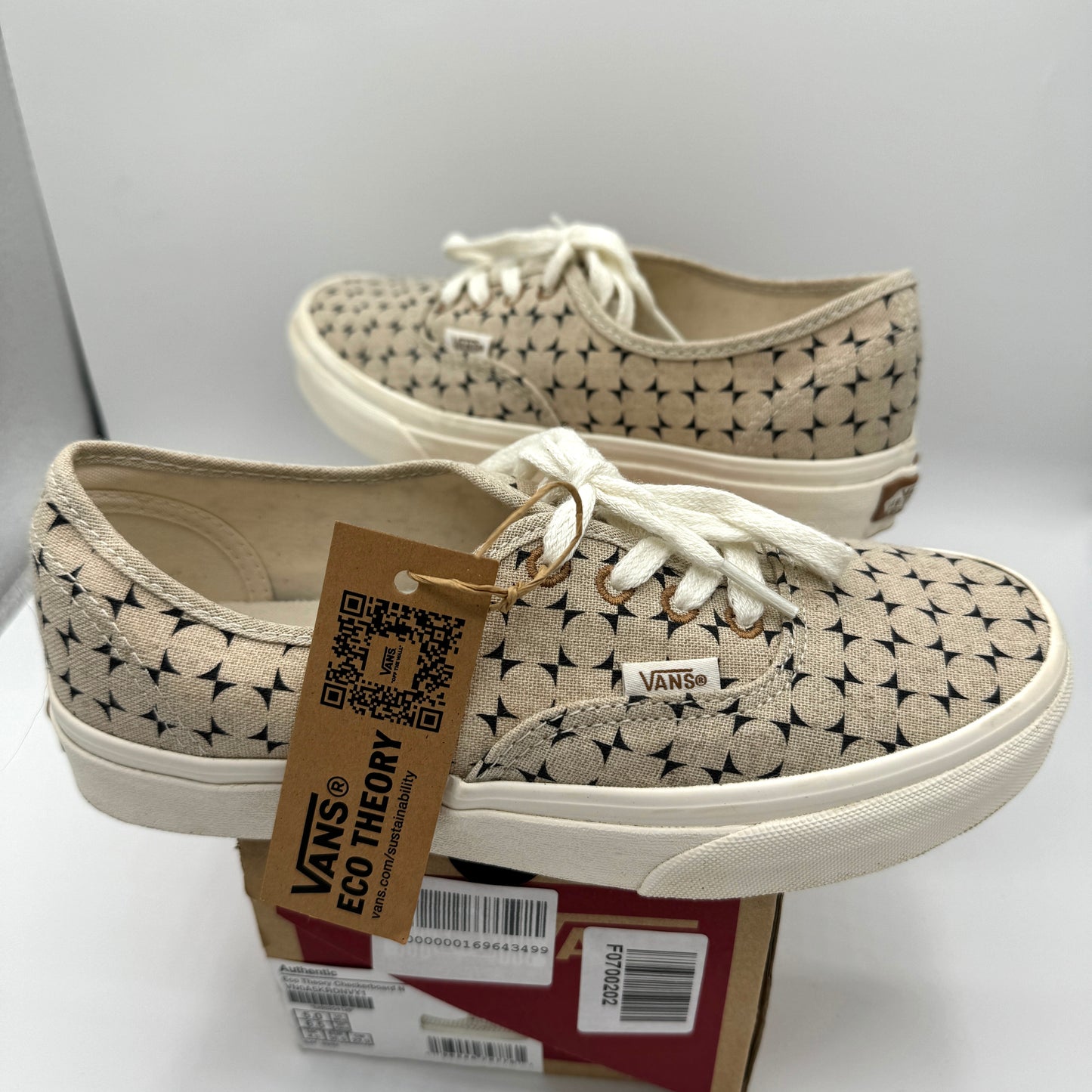 Vans Authentic Low Classic Sneakers Eco Theory Beige Navy checkerboard shoes