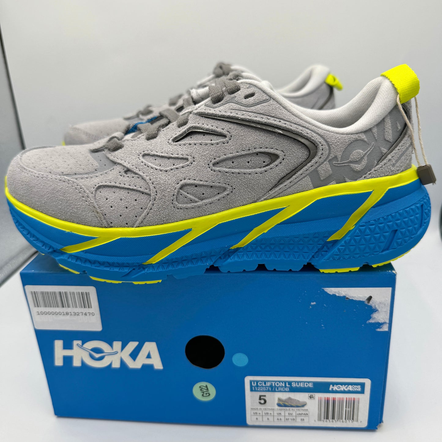 Hoka Clifton L Suede in Lunar Rock / Diva Blue UNISEX Shoes Leather