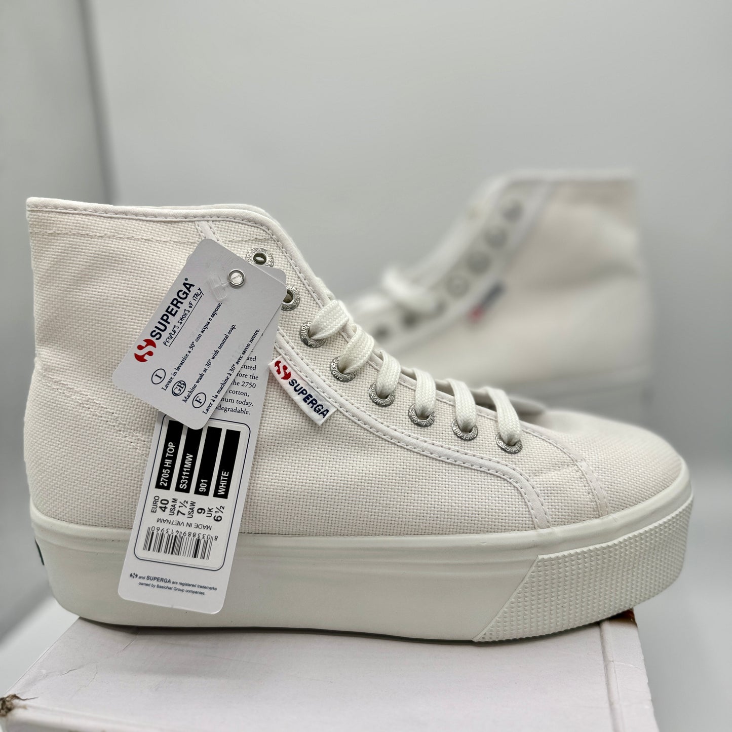 Superga White High Top Platform Sneakers 2705 Hi Lace up shoes