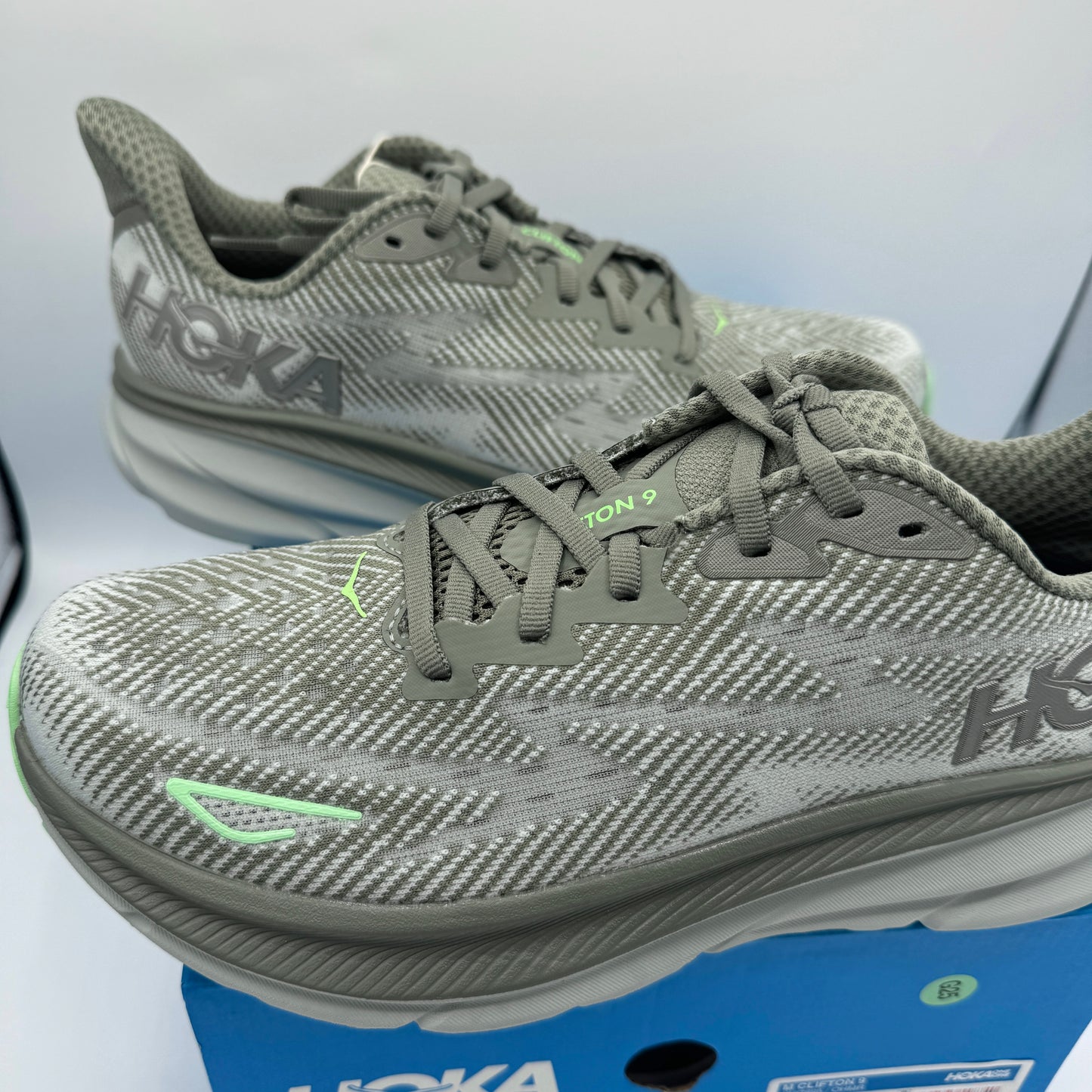 Hoka Clifton 9 Running Shoes Olive Haze Green Athletic Sneakers Khaki Grey