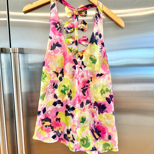 LF Floral Tank Top with Bows down back detail flowers chiffon Millau * Like New Pre-owned