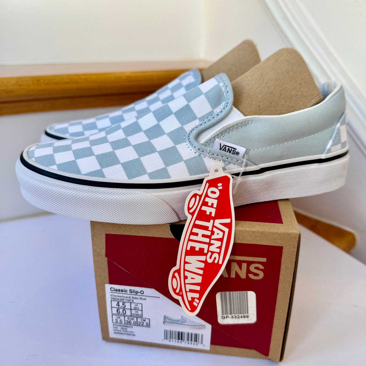 Vans Slip-On Classic Skate Shoes Checkerboard Baby Blue Shoes Classic Unisex