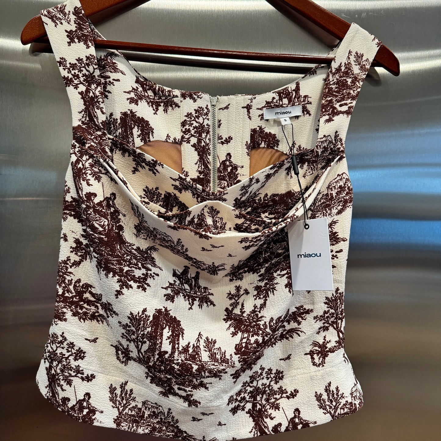 Miaou Imogene Corset in Brown Toile Top Stretch Crepe Fabric