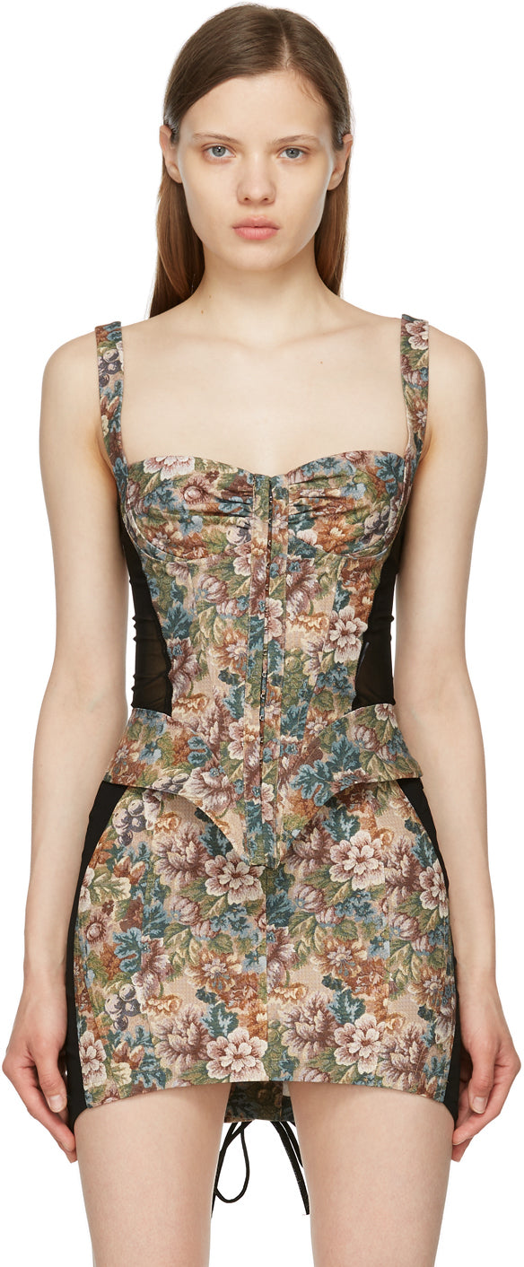 Miaou Deville Corset in Antique Floral Hook Closure Bodice Top