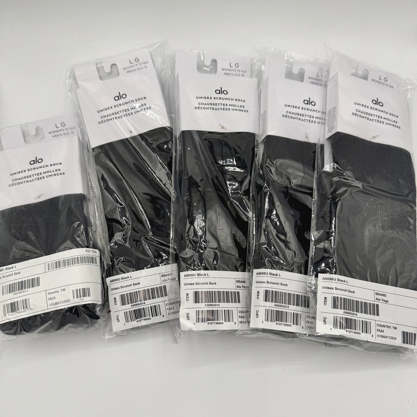 Alo Yoga (Bundle) Unisex Scrunch Socks, 5x Pairs - Black