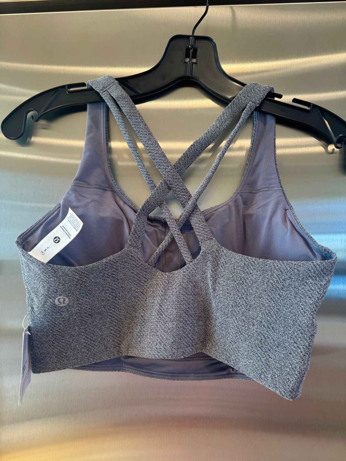 Lululemon Energy Long Line Evolve Bra Top in Herringbone Grey Intertwine Texture Black / White Woven