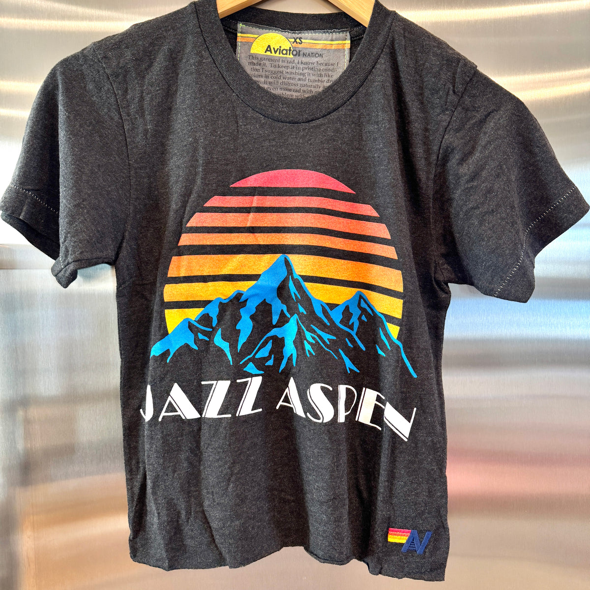Aviator Nation Aspen Snowmass Jazz Festival 2025 Cropped Boyfriend Tee Shirt - Charcoal Grey