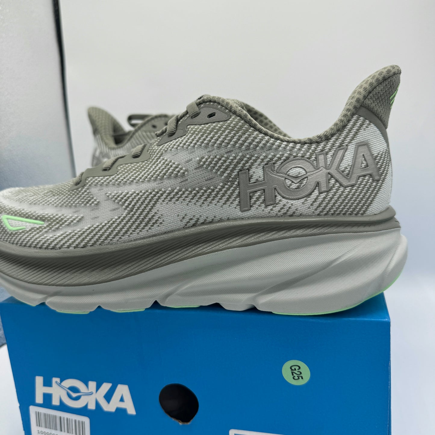 Hoka Clifton 9 Running Shoes Olive Haze Green Athletic Sneakers Khaki Grey