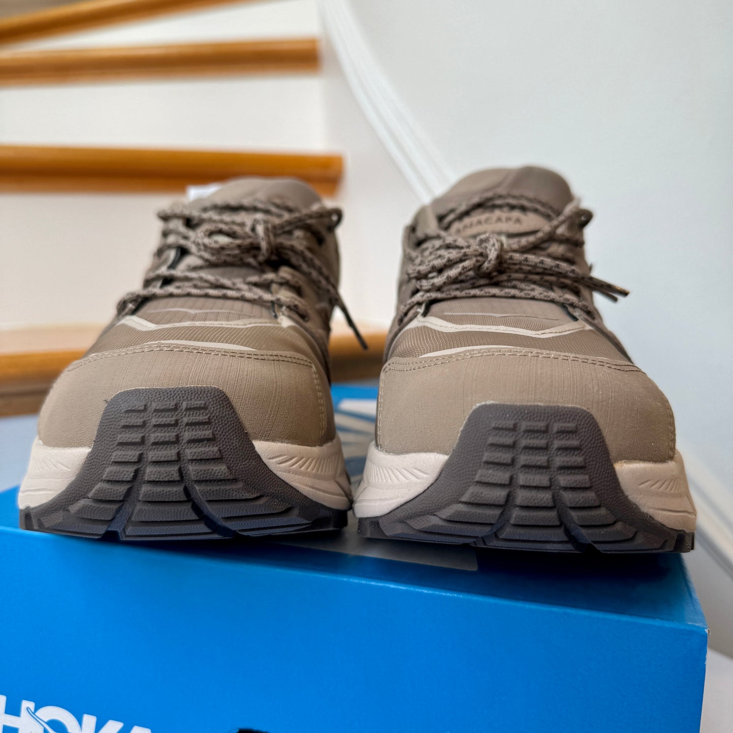 Hoka Anacapa Low GTX Hiking Shoes in Dune Oxford Tan Brown Gore Tex Boots