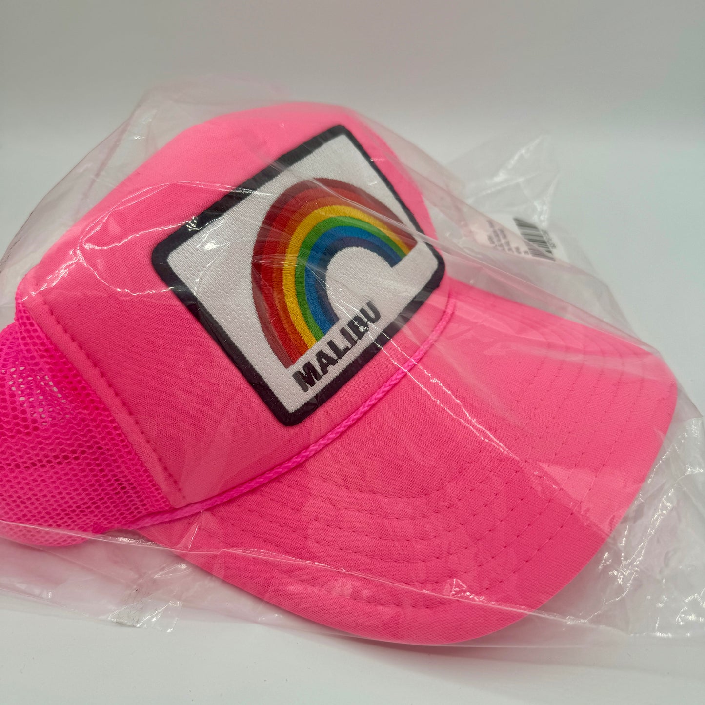 Aviator Nation Pink Trucker Hat Malibu Rainbow Patch Neon Embroidered