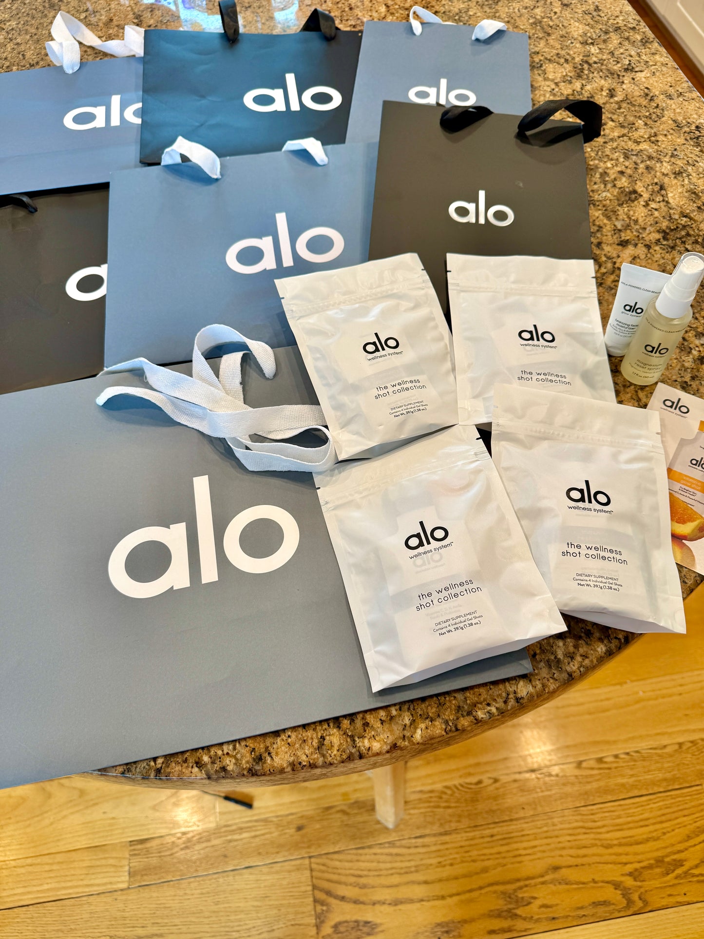 Alo Yoga Bundle of Travel Wellness and (6) Paper Bags / Gift Bags