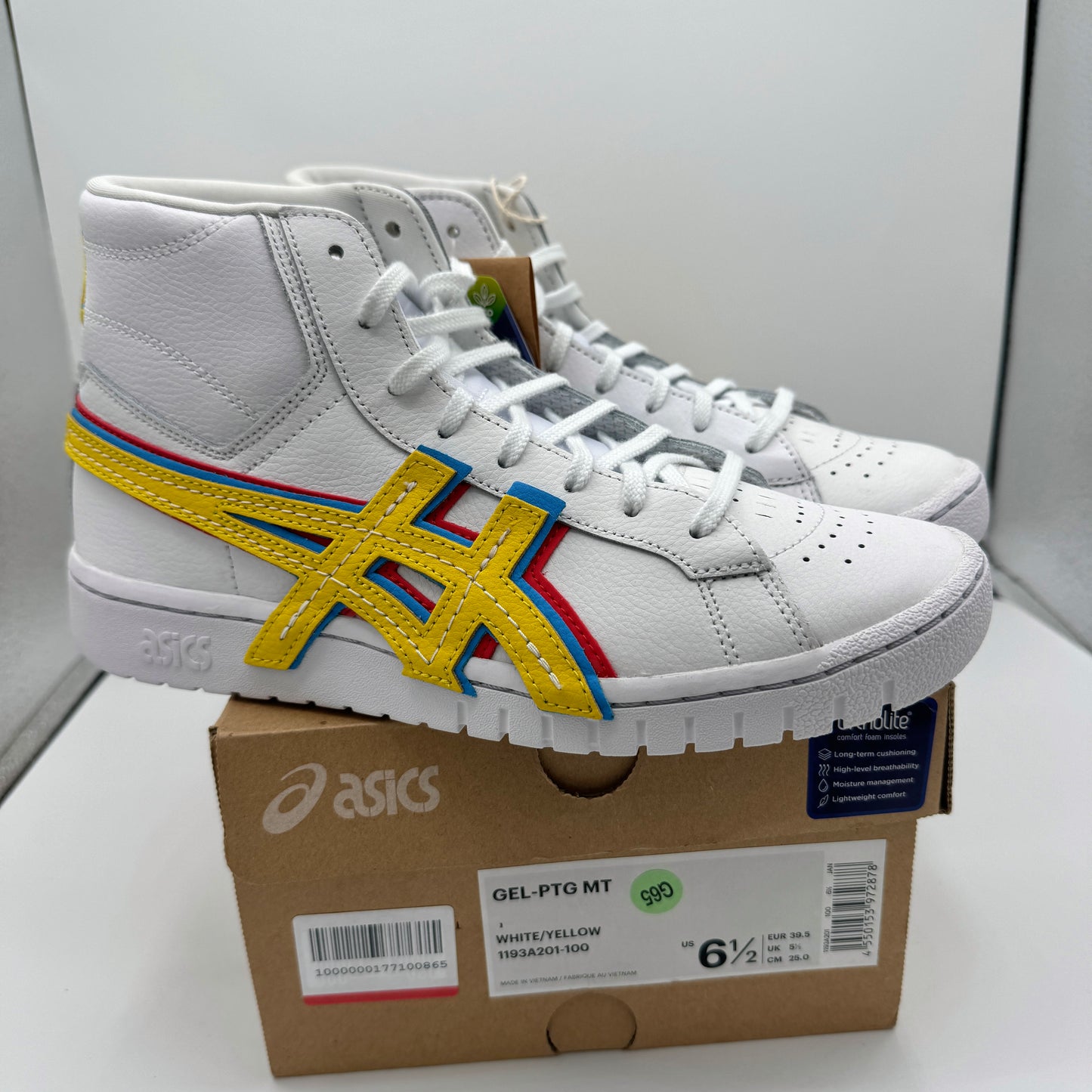 Asics Atmos ‘ 3 Strand ‘ Gel PTG MT White Yellow Blue Mid Sneaker Leather