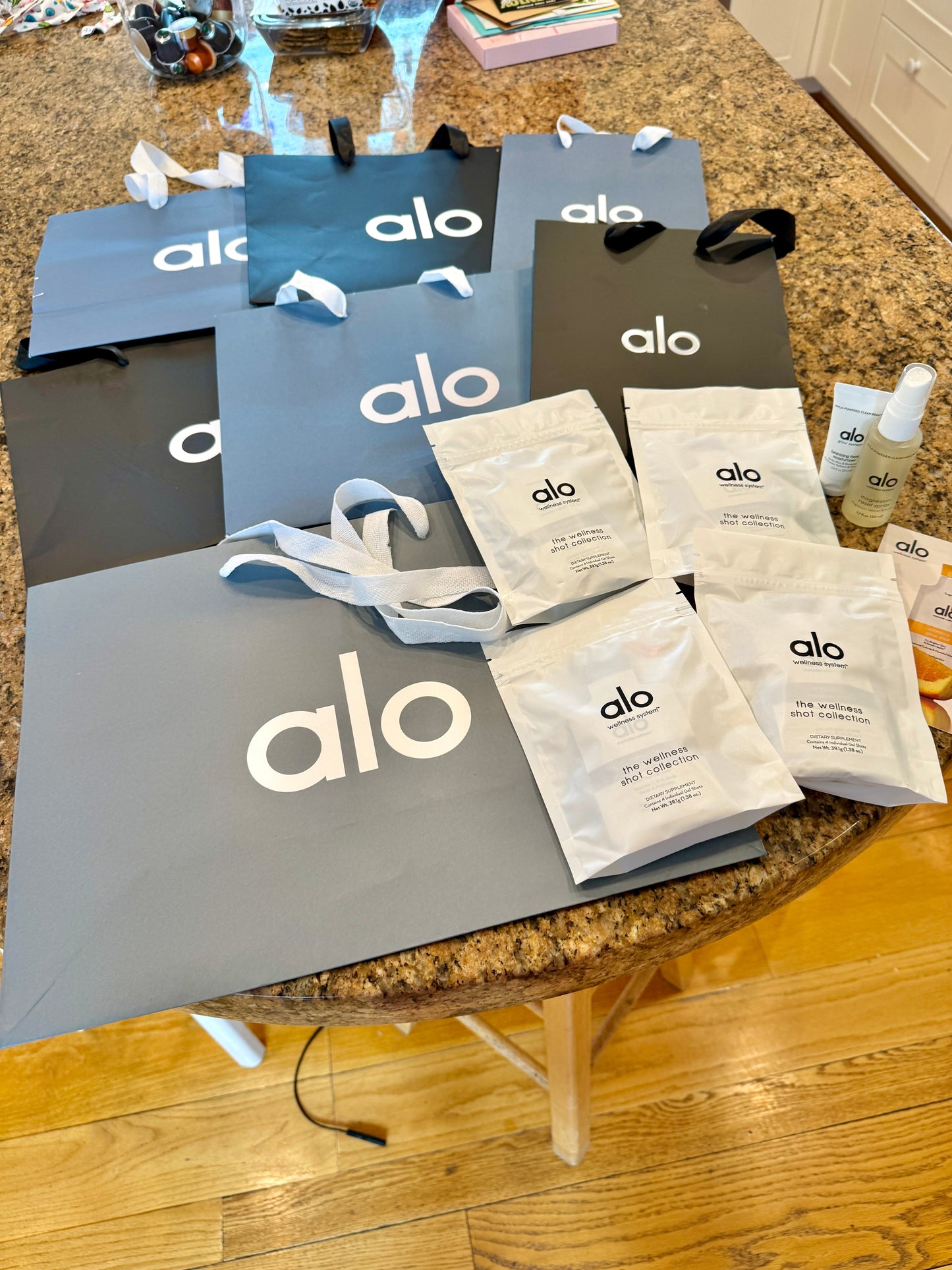 Alo Yoga Bundle of Travel Wellness and (6) Paper Bags / Gift Bags