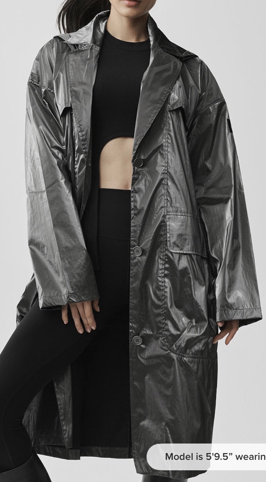 Alo Yoga Metallic Break Line Trench Jacket - Silver , Rain Resistant