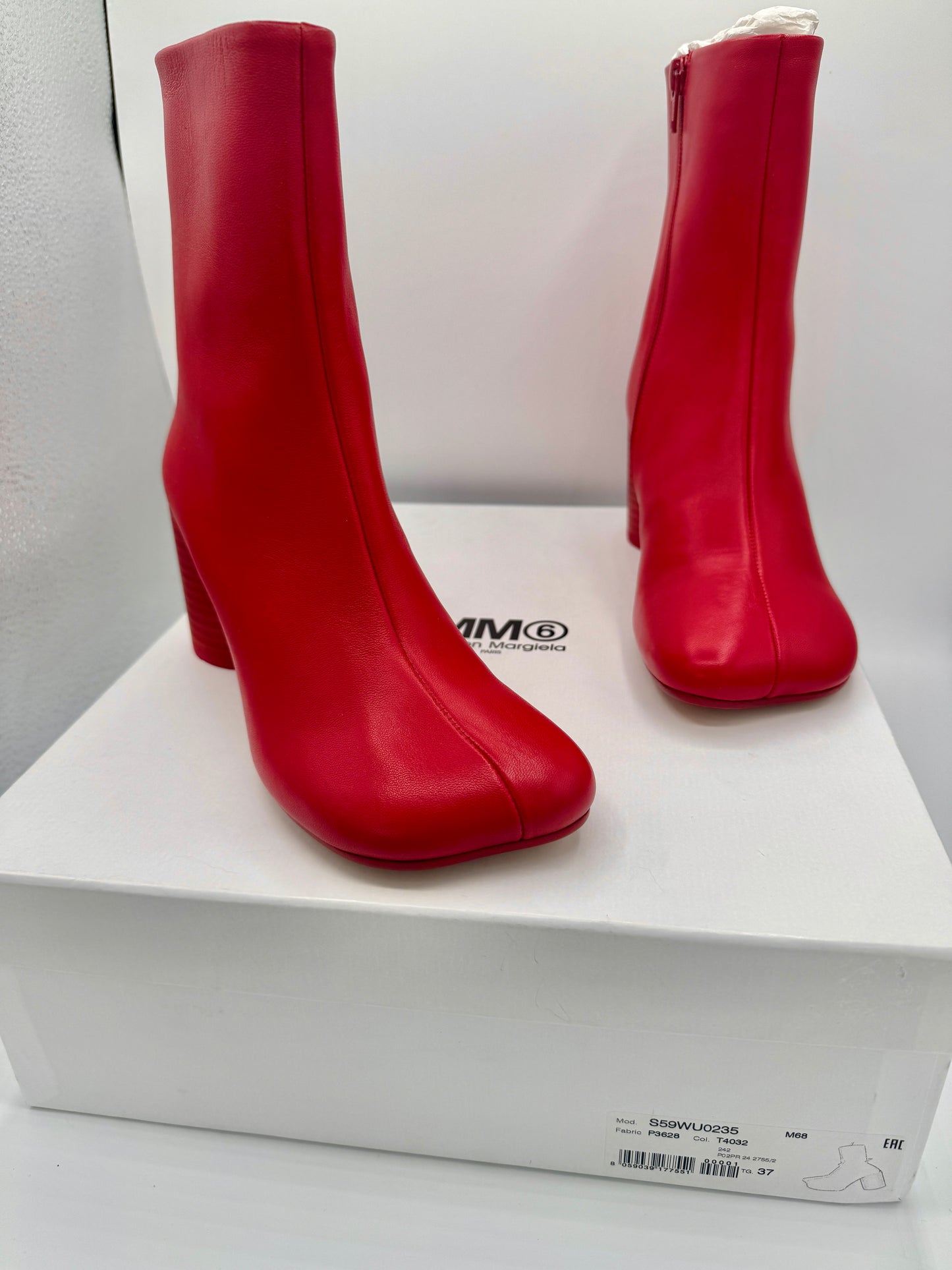 Maison Margeila MM6 Women’s Stitch Out Leather Anatomical Ankle Boots - Red