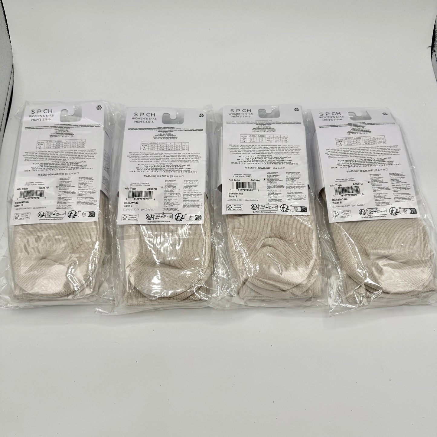 Alo Yoga (Bundle) Unisex Throwback Socks, 4x Pairs - Bone / White