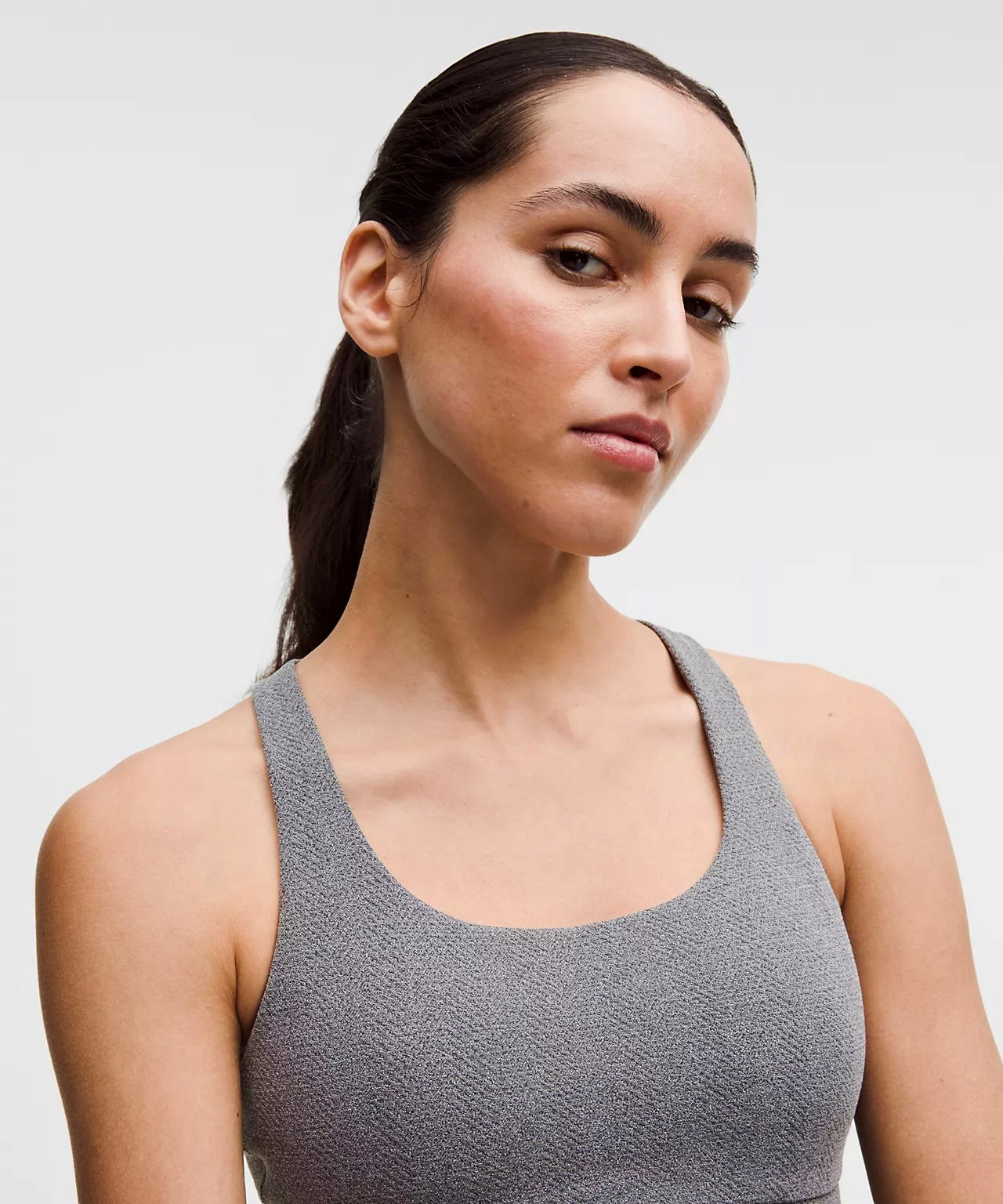 Lululemon Energy Long Line Evolve Bra Top in Herringbone Grey Intertwine Texture Black / White Woven