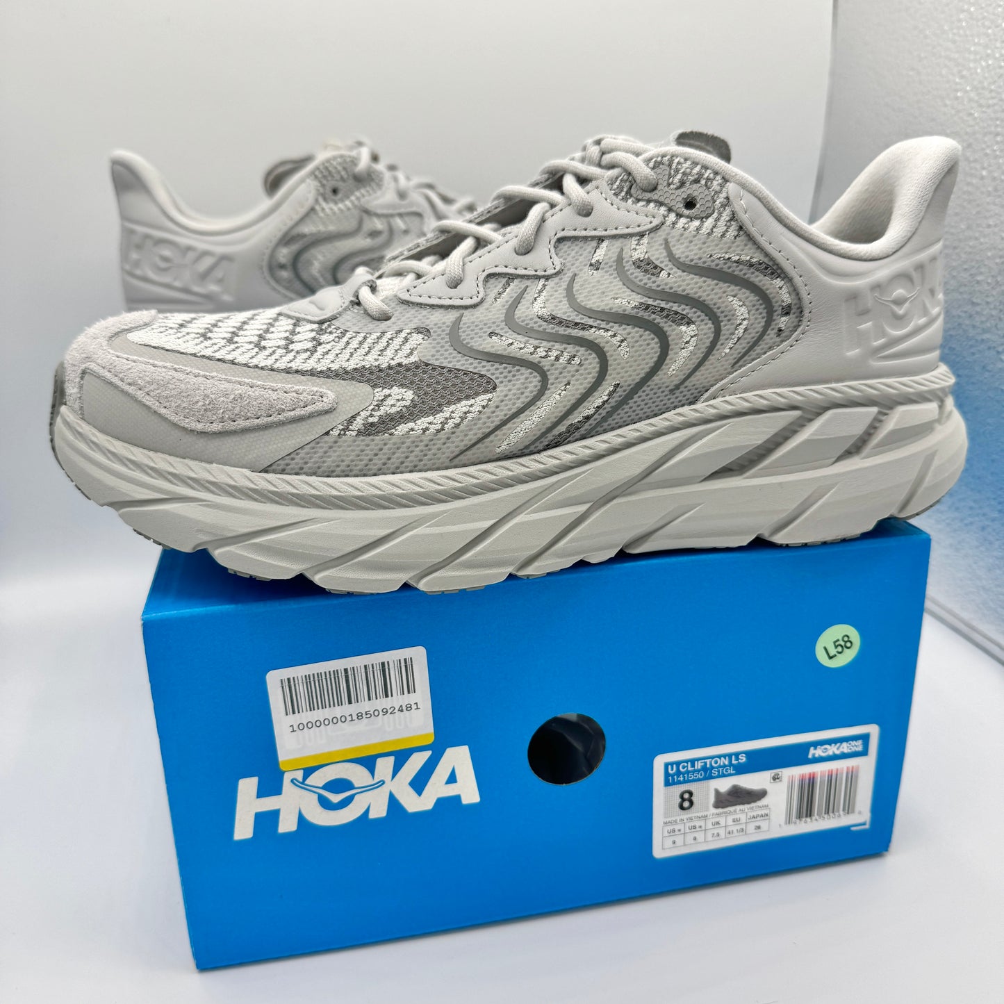 Hoka Clifton LS Grey Unisex in Stardust / Galactic Grey