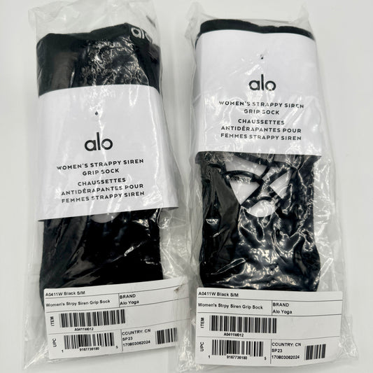 Alo Strappy Siren Grip Socks Black Ballet Barre Pilates Grips