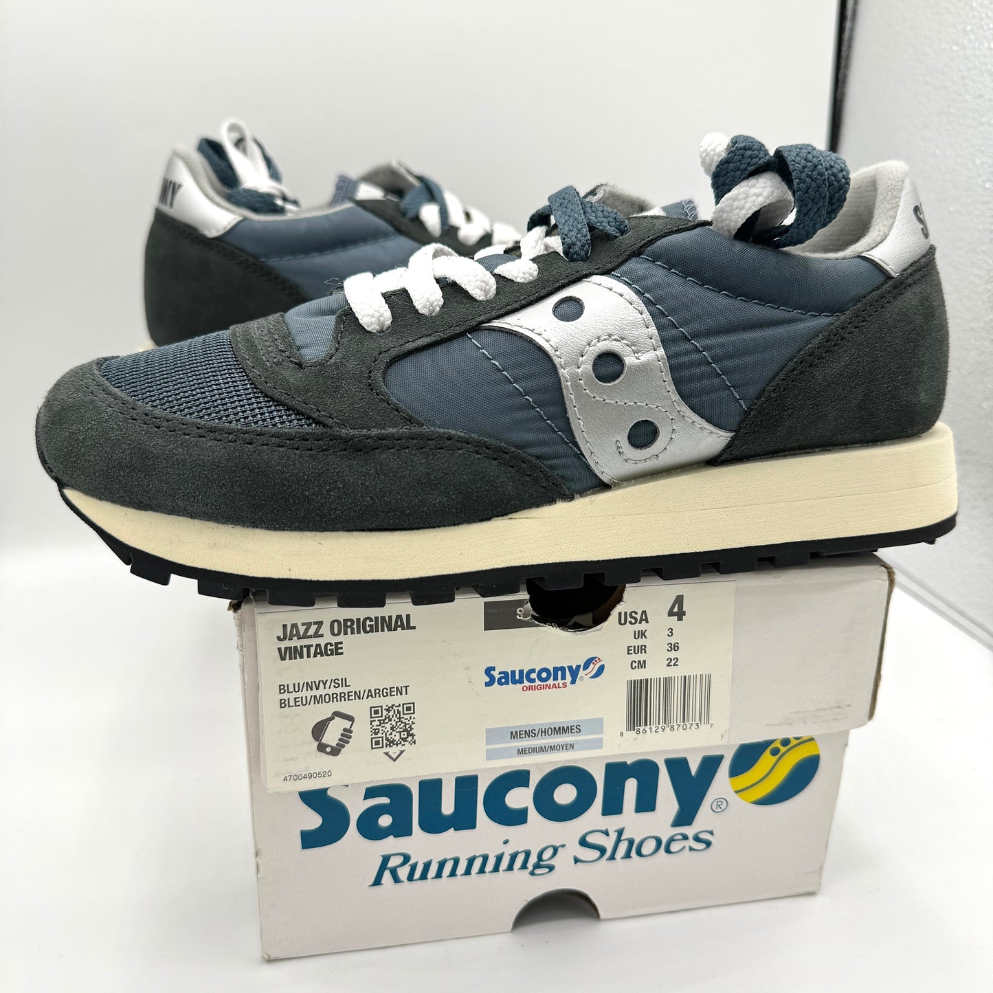 Saucony Jazz Vintage Classic Sneakers Navy Blue White Silver Original Runners