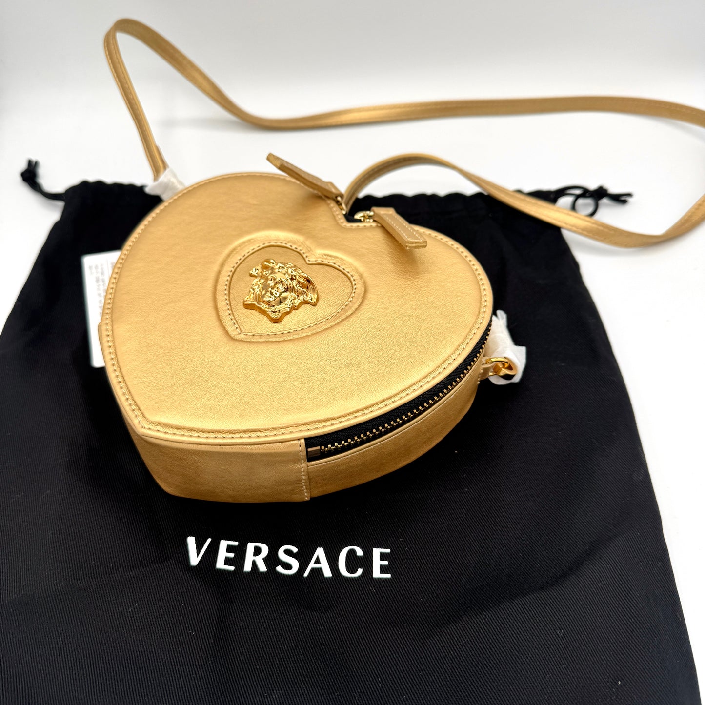 Versace Heart Medusa Plaque Crossbody Bag Gold Leather Kids