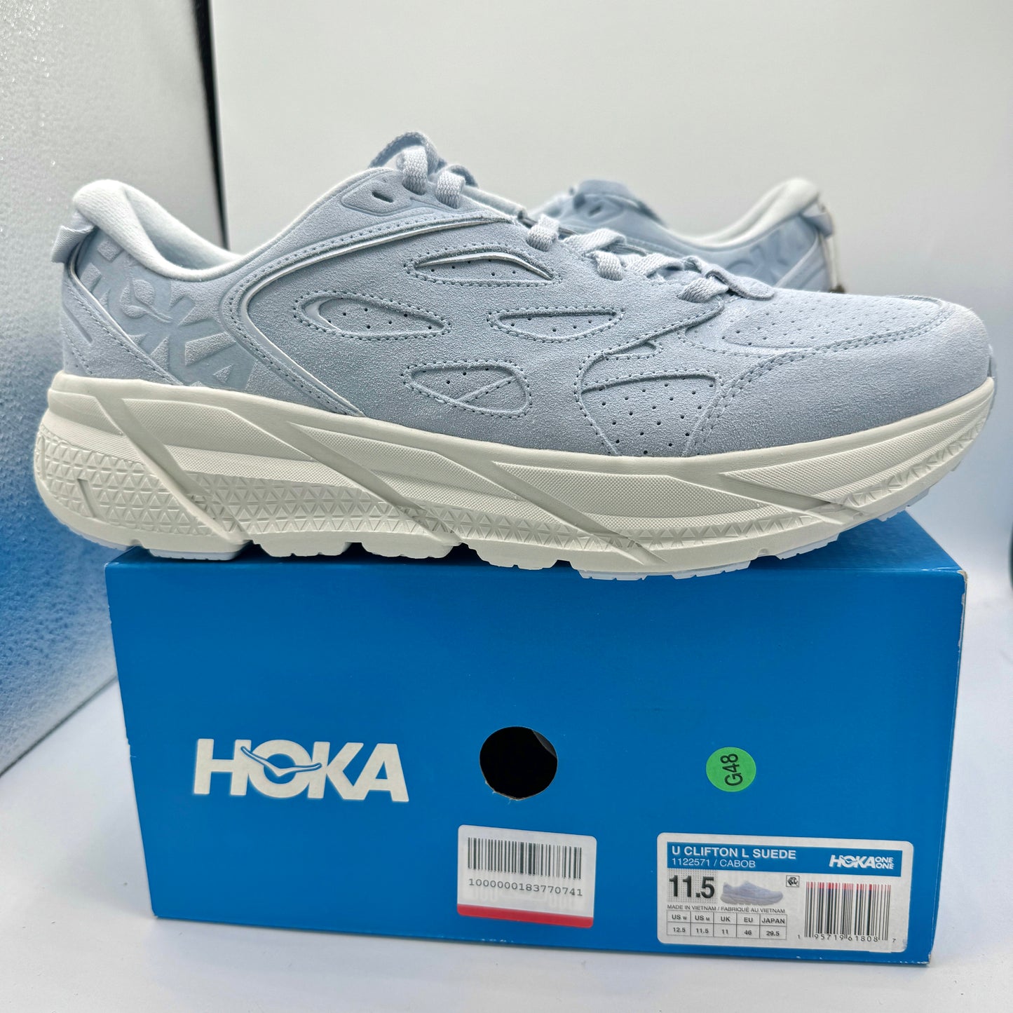 Hoka Clifton L Suede in Country Air / Bit of Blue UNISEX Shoes Leather BLRK