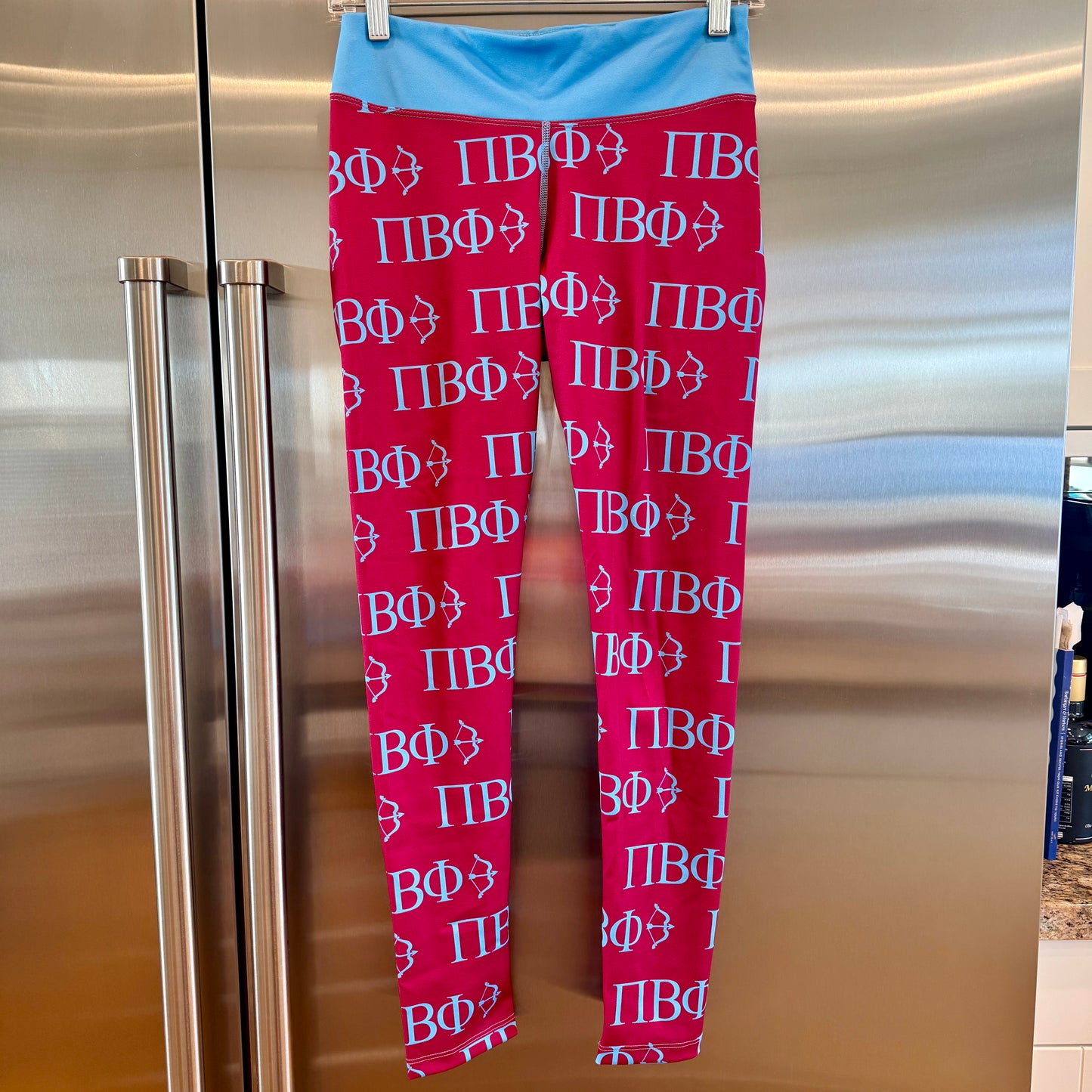 Pi Beta Phi Leggings Sorority Athletic Pants Wine Crimson / Silver Blue