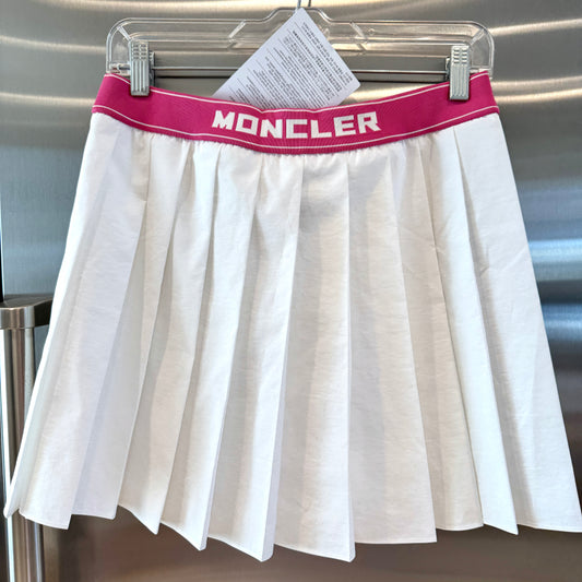 Moncler Kids White Tennis Skirt with Pink Logo Waistband