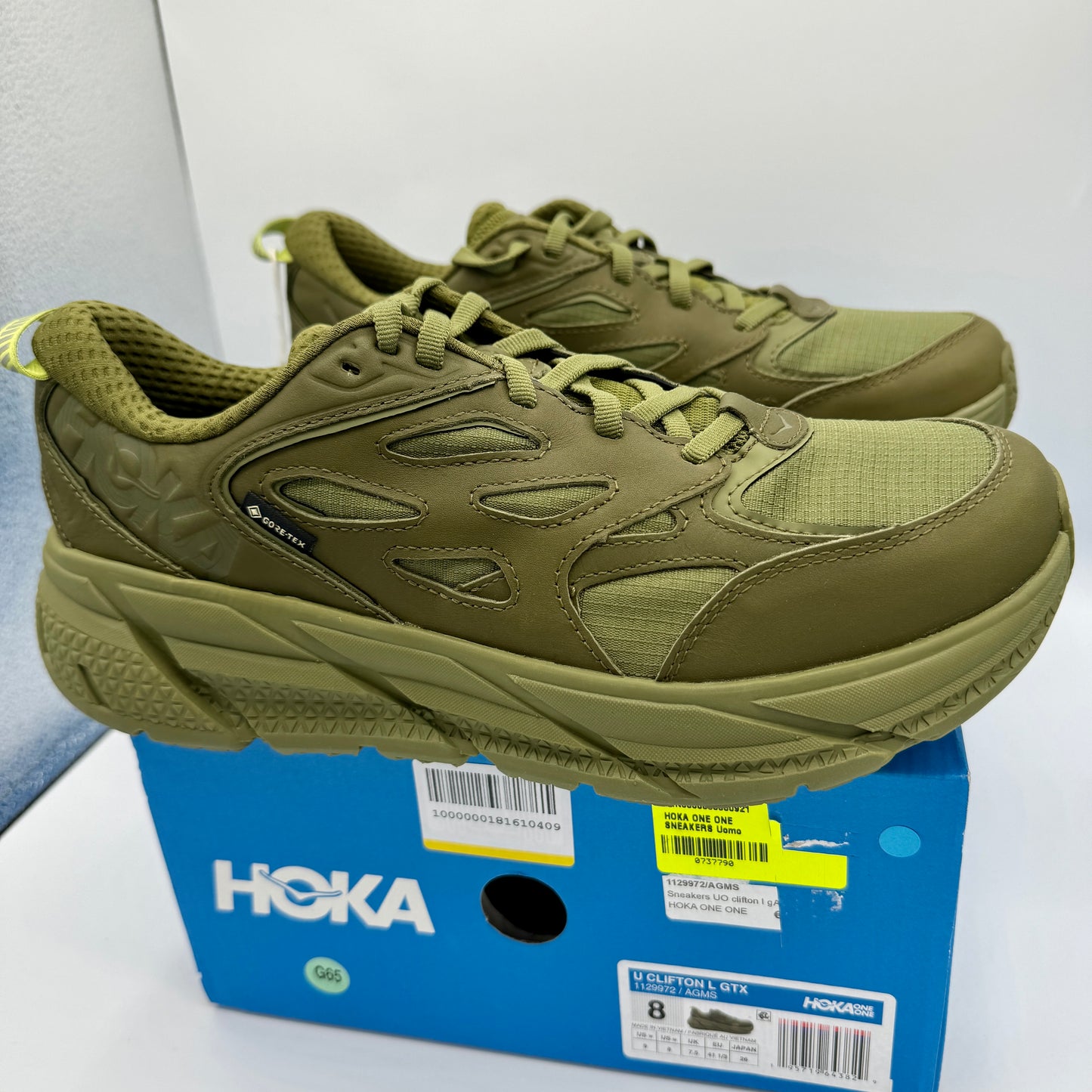 Hoka Clifton Leather Gore-Tex Waterproof Unisex Green Khaki Olive AGMS