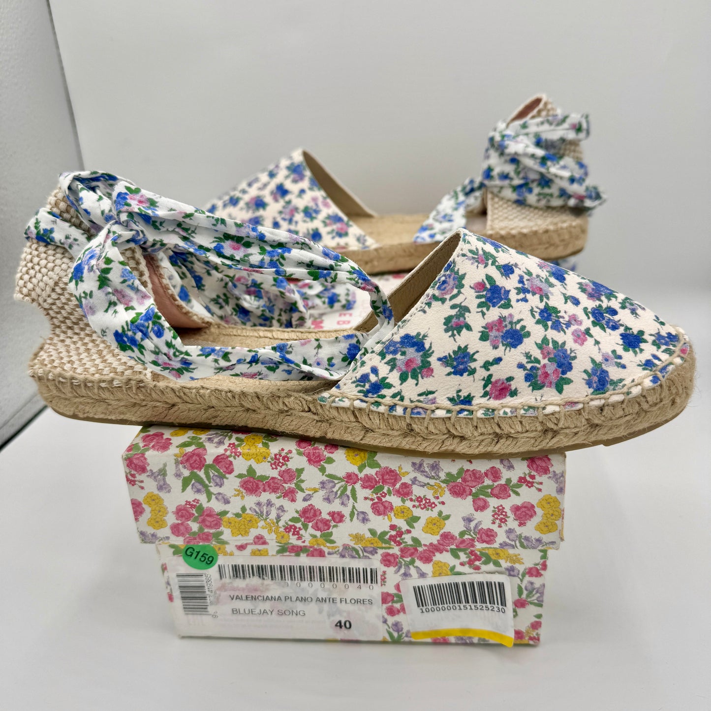 LoveShackFancy x Manebi Valencia Espadrille Blue Jay Song Floral wraparound